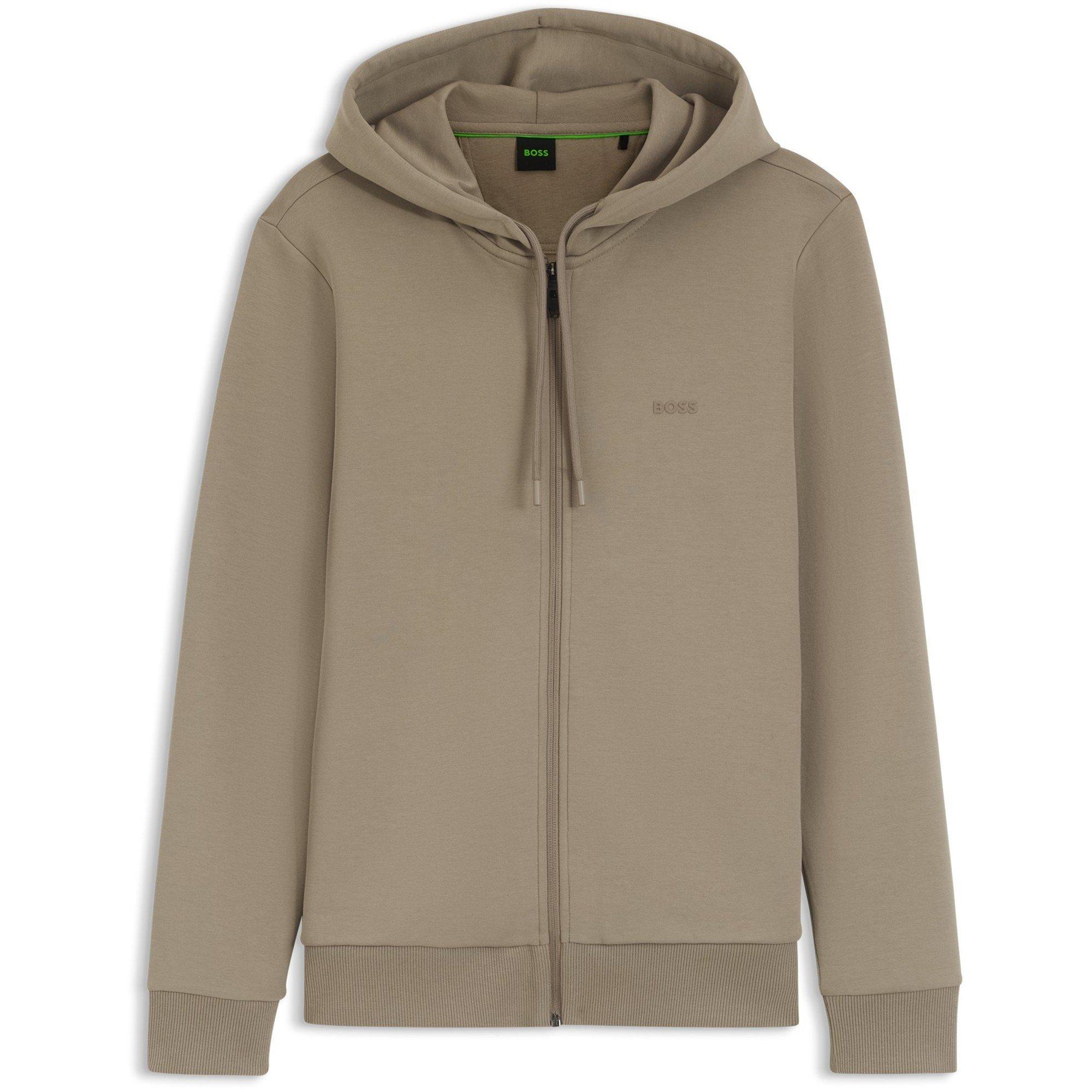 Boss Mens BOSS GREEN Full-Zip Hoodie with Adjustable Drawstring Hood - Streamlined Design - Brown 334 - S