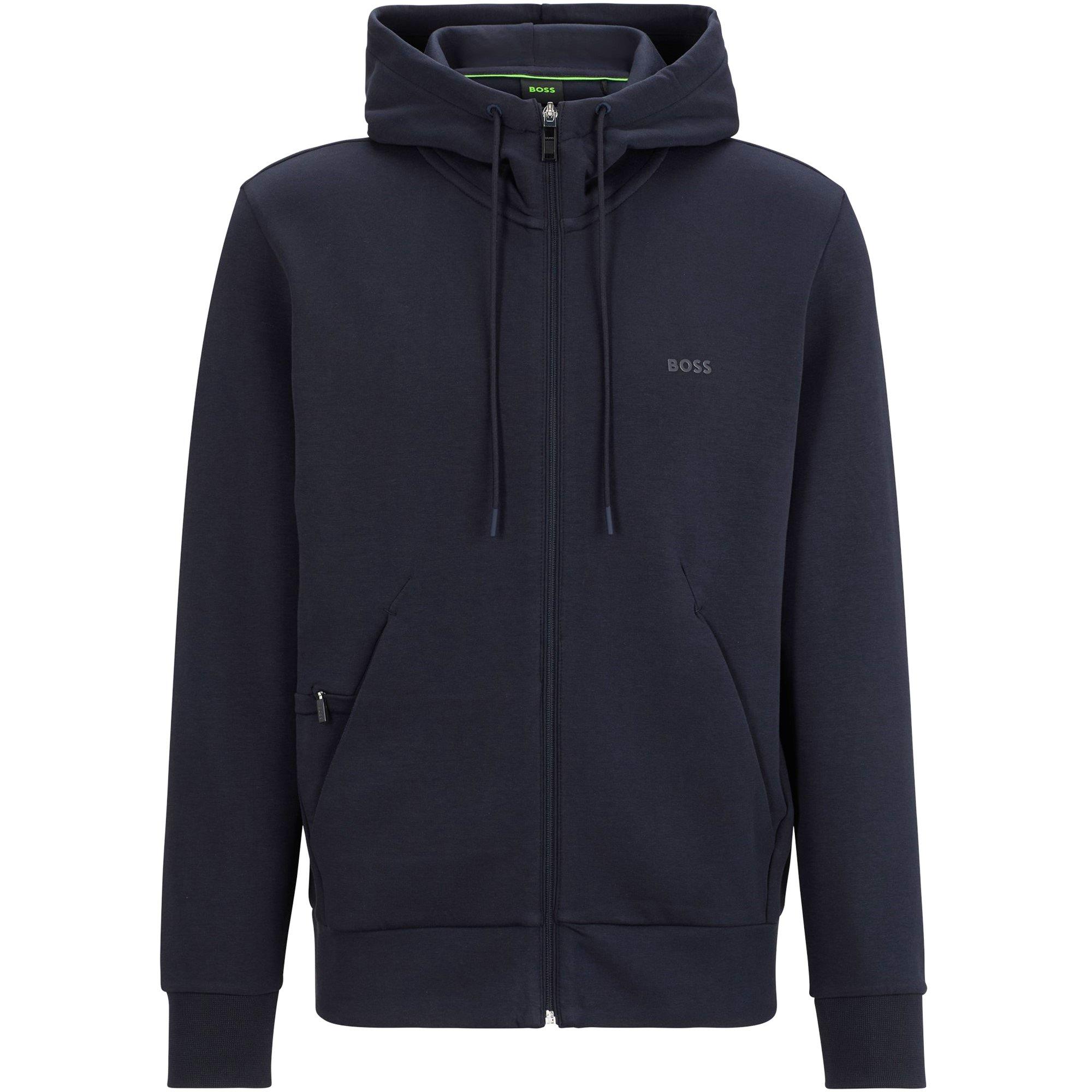 Navy 402 - Boss - Mens BOSS GREEN Full-Zip Hoodie with Adjustable Drawstring Hood - Streamlined Design - 1