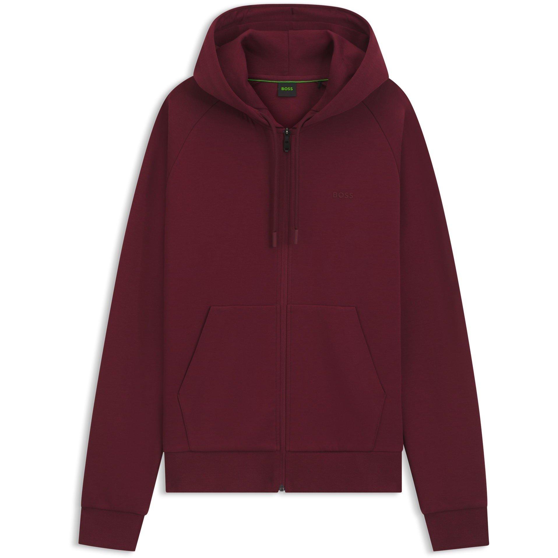 Mens BOSS GREEN Full-Zip Hoodie with Adjustable Drawstring Hood - Streamlined Design