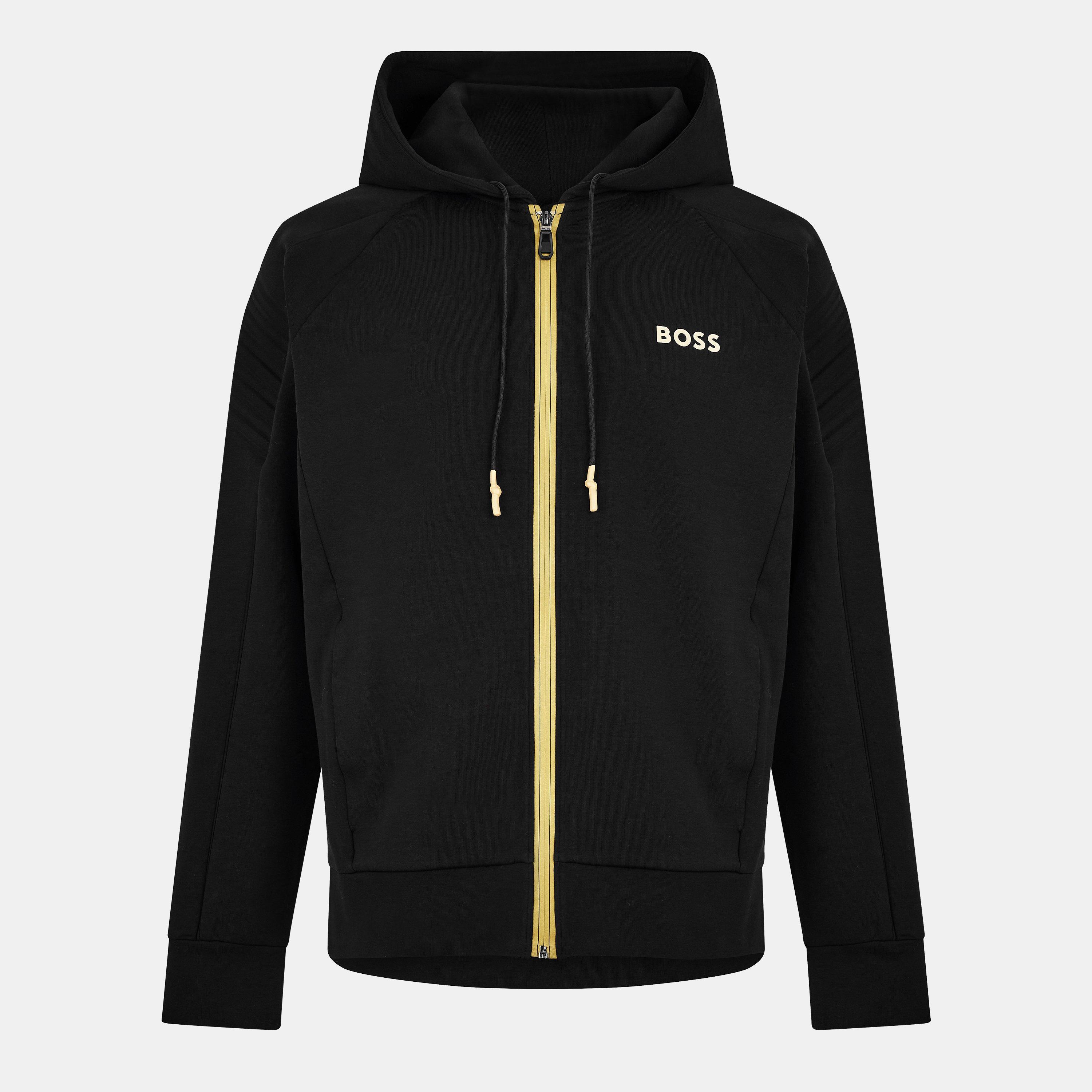 Boss Mens BOSS GREEN Full-Zip Hoodie with Adjustable Drawstring Hood - Streamlined Design - Black Gold - S
