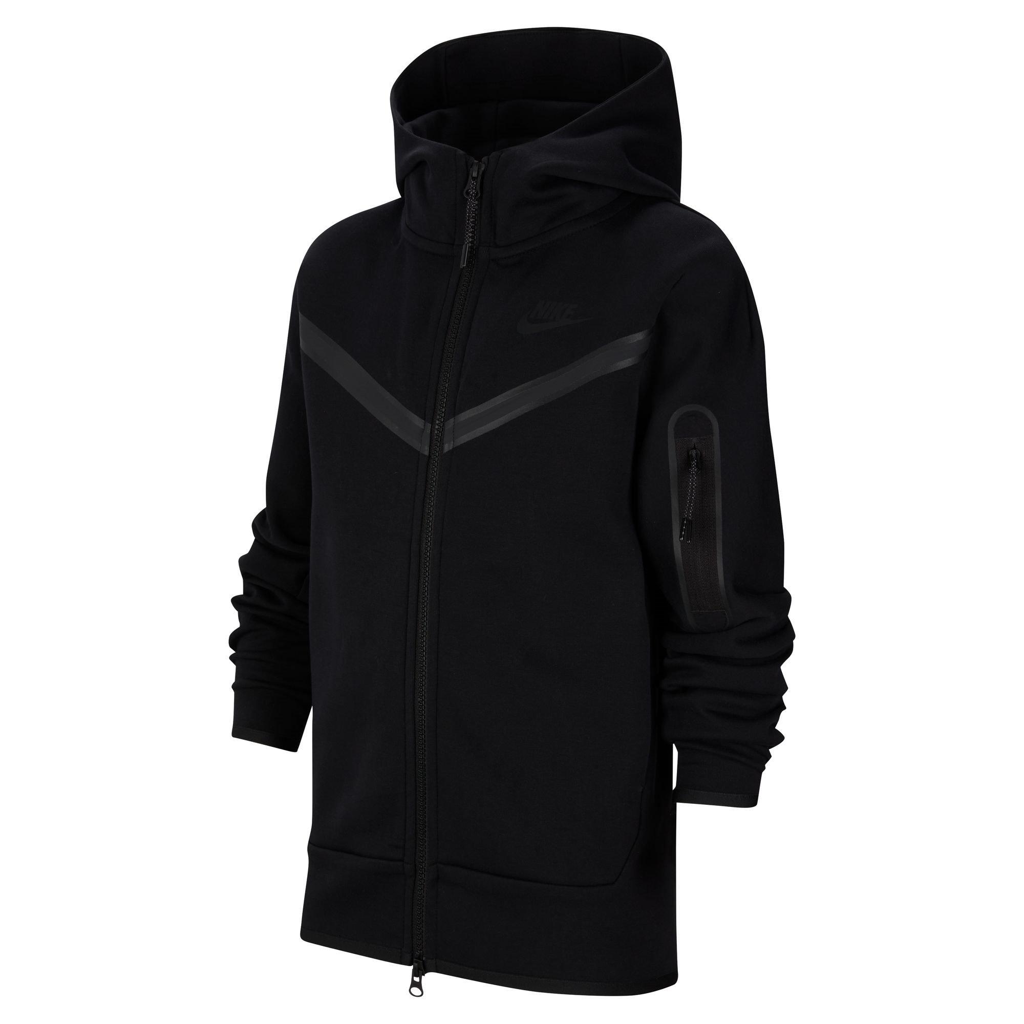 BLACK/BLACK - Nike - Sportswear Tech Fleece Big Kids' (Boys') Full-Zip Hoodie - 1