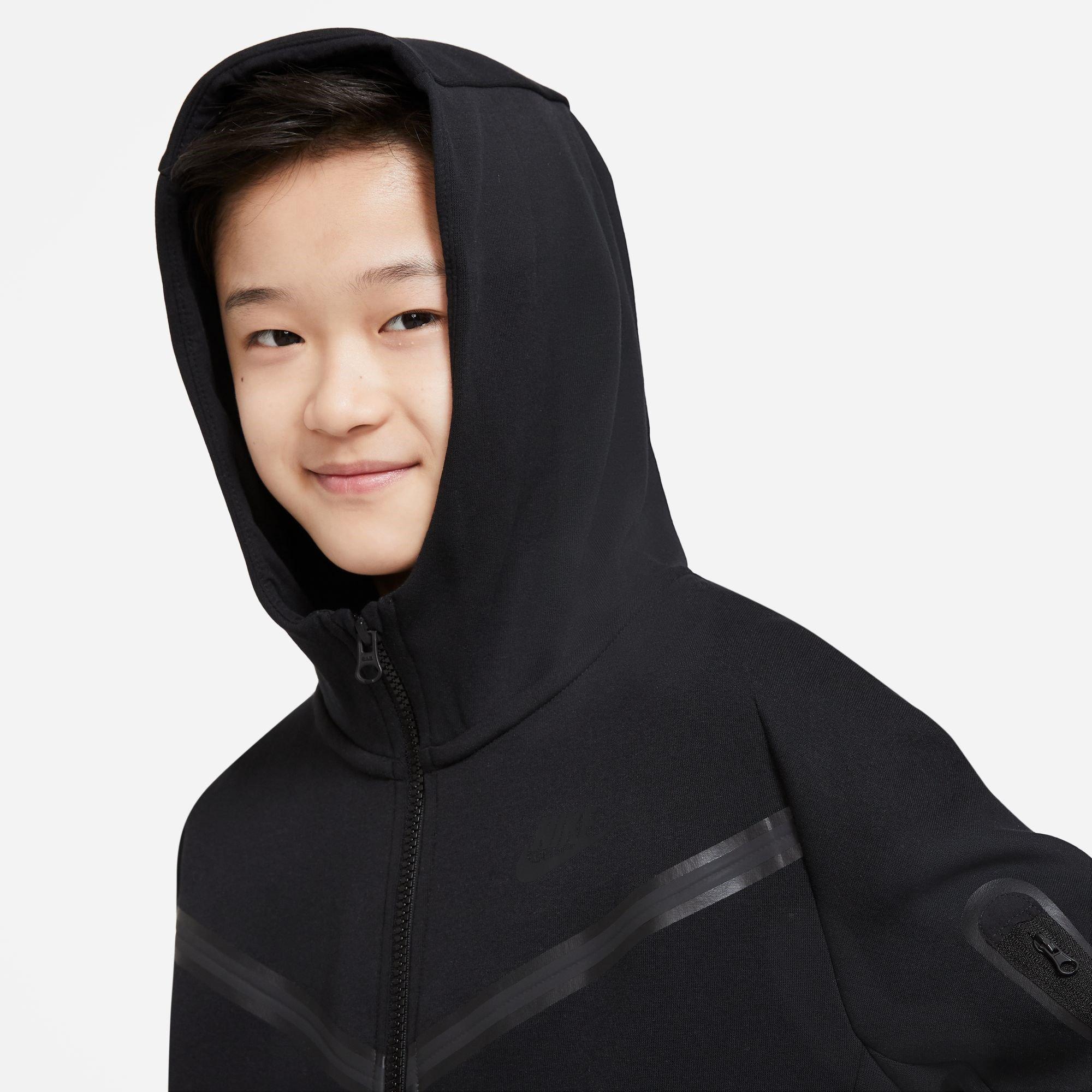 BLACK/BLACK - Nike - Sportswear Tech Fleece Big Kids' (Boys') Full-Zip Hoodie - 5