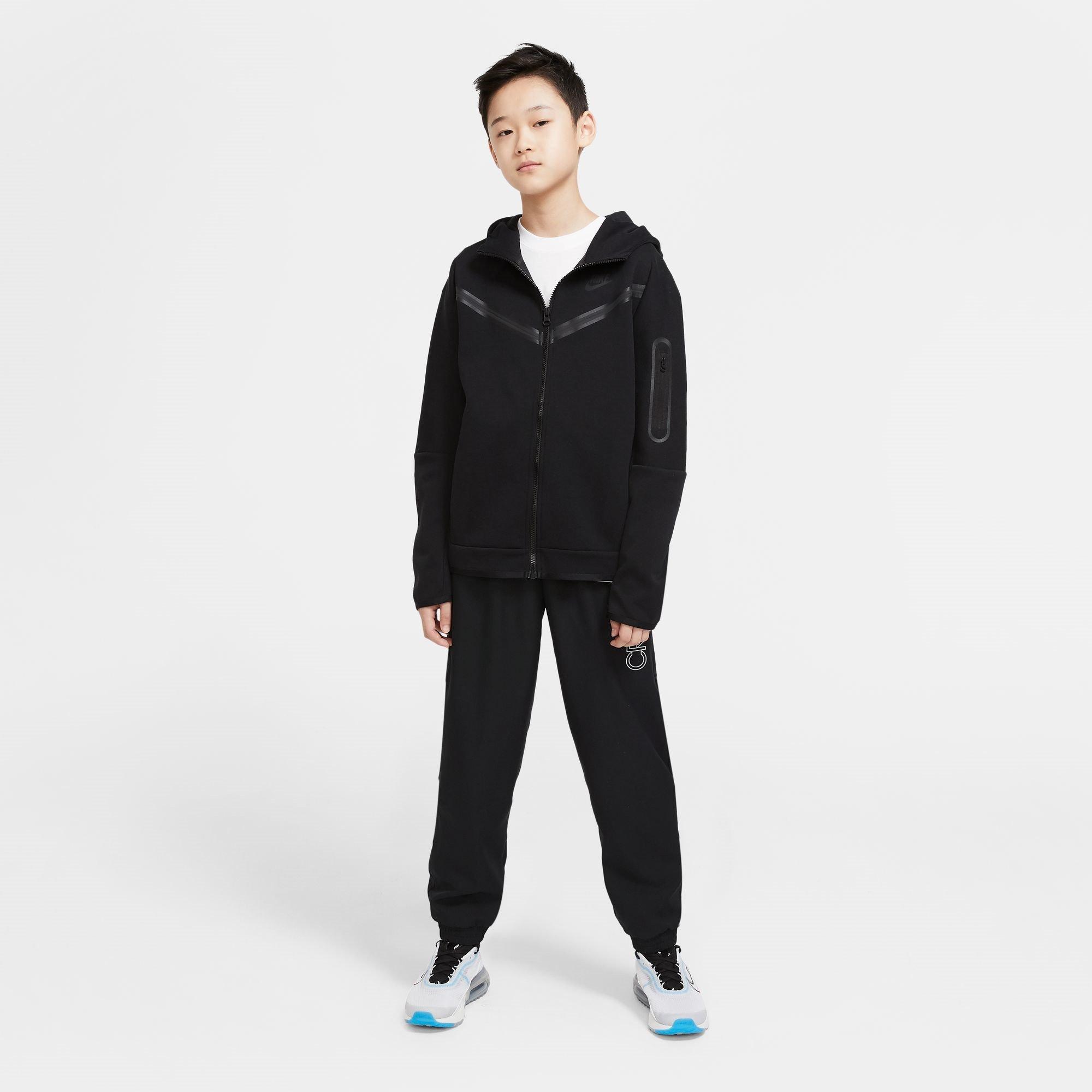 BLACK/BLACK - Nike - Sportswear Tech Fleece Big Kids' (Boys') Full-Zip Hoodie - 9