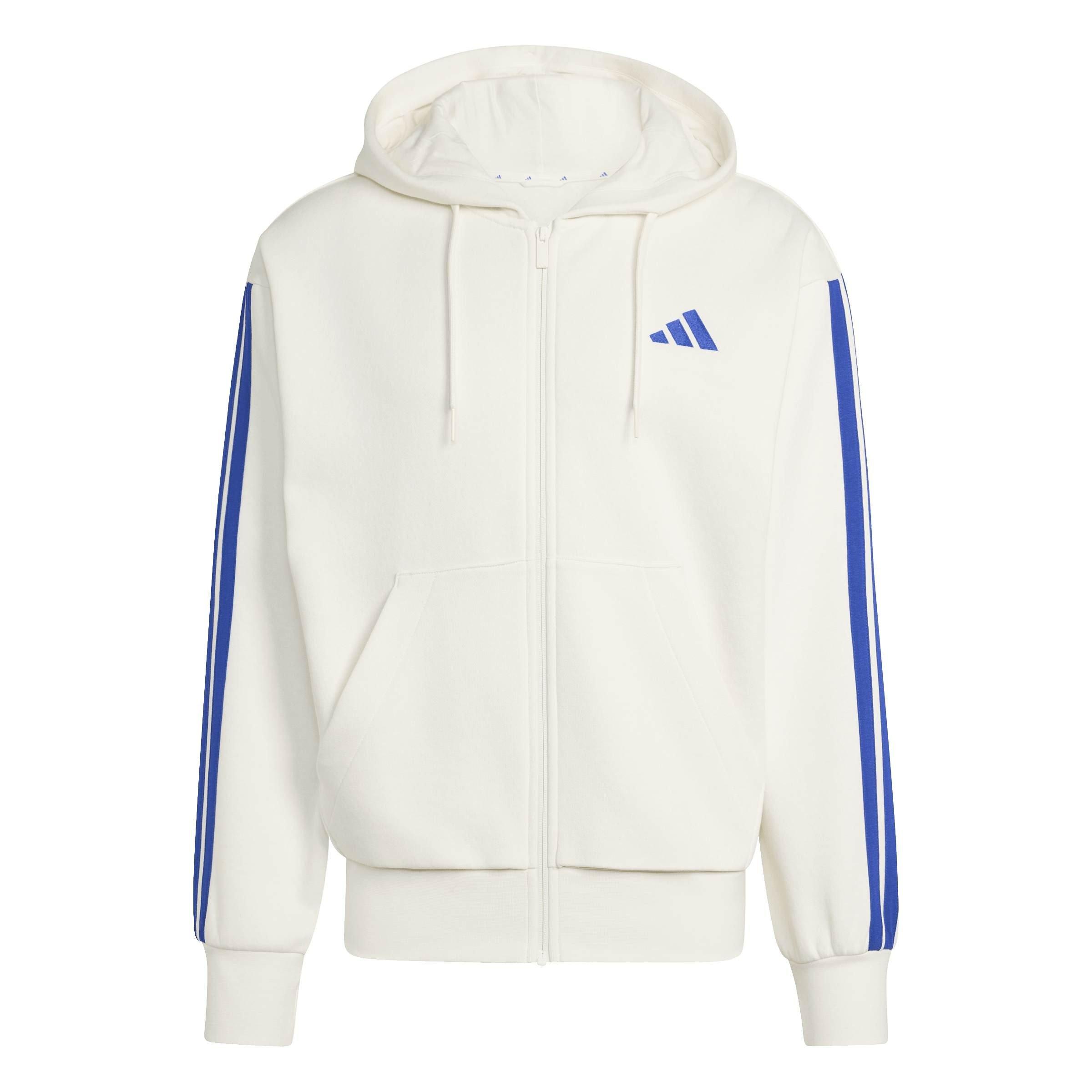 Adidas Men's Essentials Fleece 3-Stripes Full-Zip Hoodie - White/Bue - XL