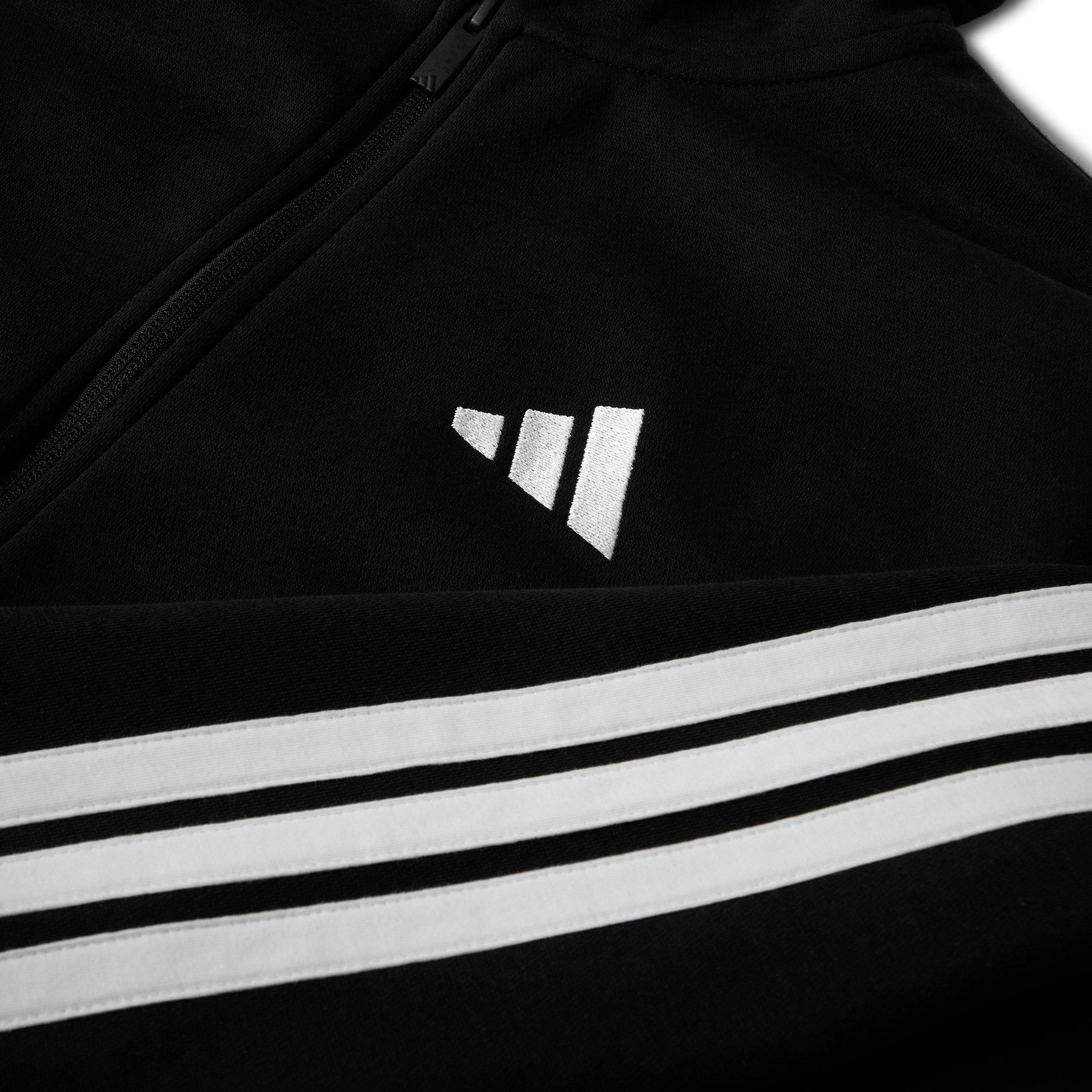 Black/White - adidas - Essentials Fleece 3-Stripes Full-Zip Hoodie Mens - 5
