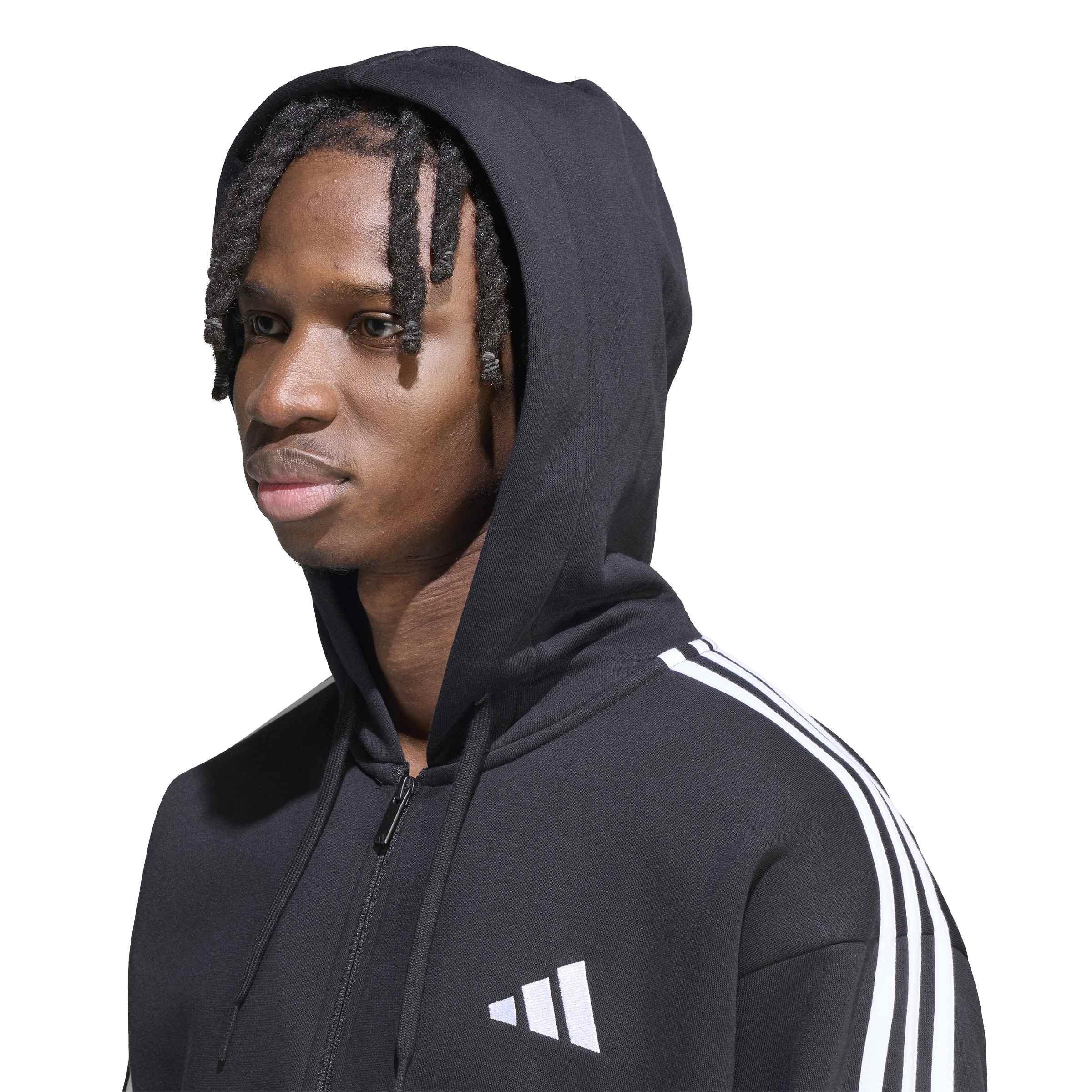 Black/White - adidas - Essentials Fleece 3-Stripes Full-Zip Hoodie Mens - 6