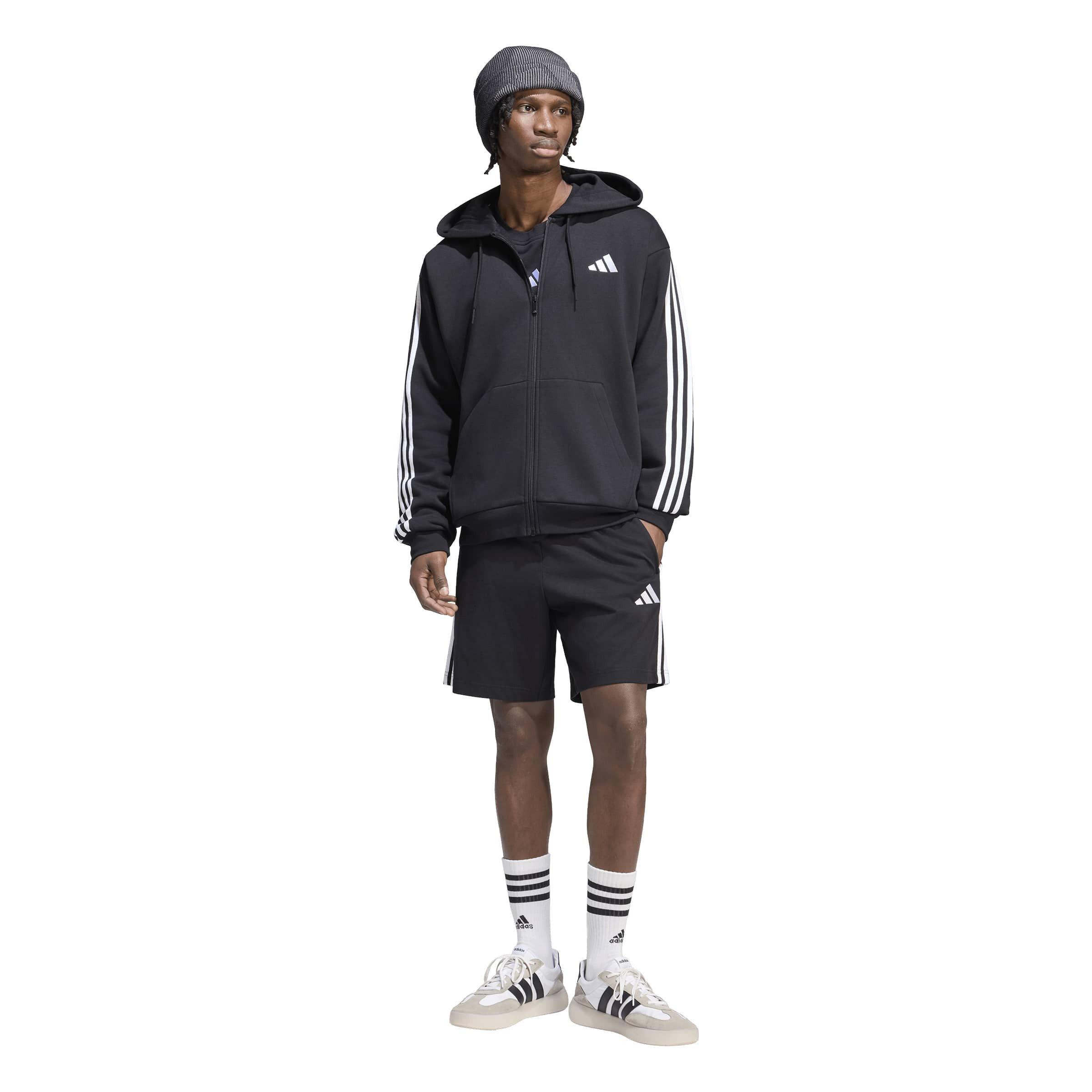 Black/White - adidas - Essentials Fleece 3-Stripes Full-Zip Hoodie Mens - 7