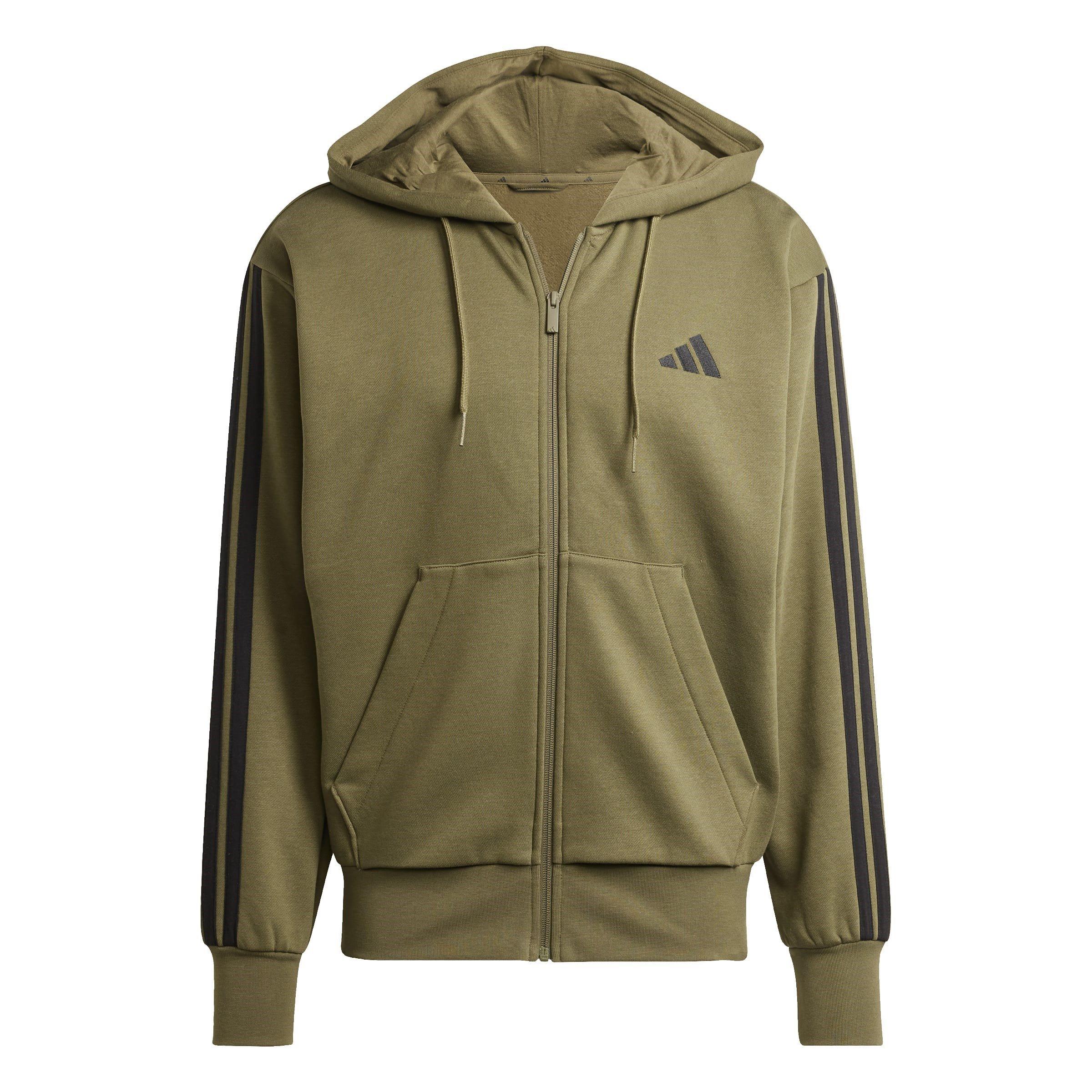 Adidas Men's Essentials Fleece 3-Stripes Full-Zip Hoodie - Olive Strata - M