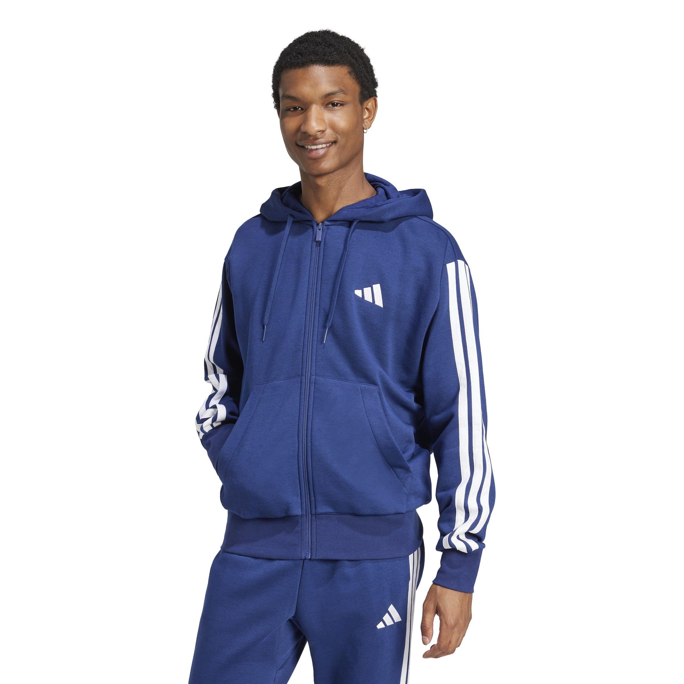 Blu Marino/Bianco - adidas - Essentials Fleece 3-Stripes Full-Zip Hoodie Mens - 2