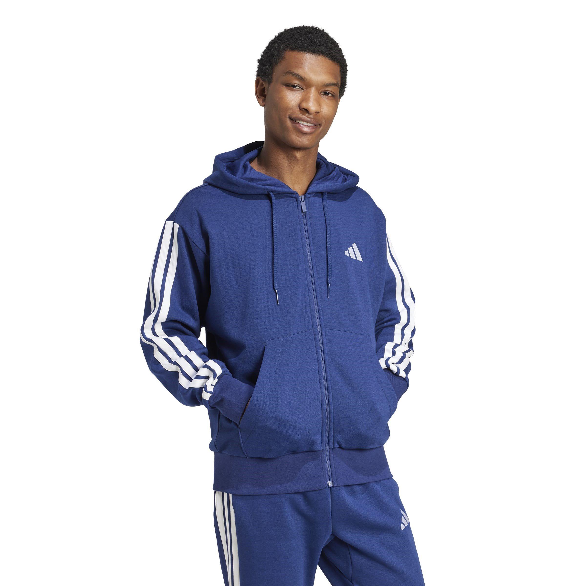 Blu Marino/Bianco - adidas - Essentials Fleece 3-Stripes Full-Zip Hoodie Mens - 4