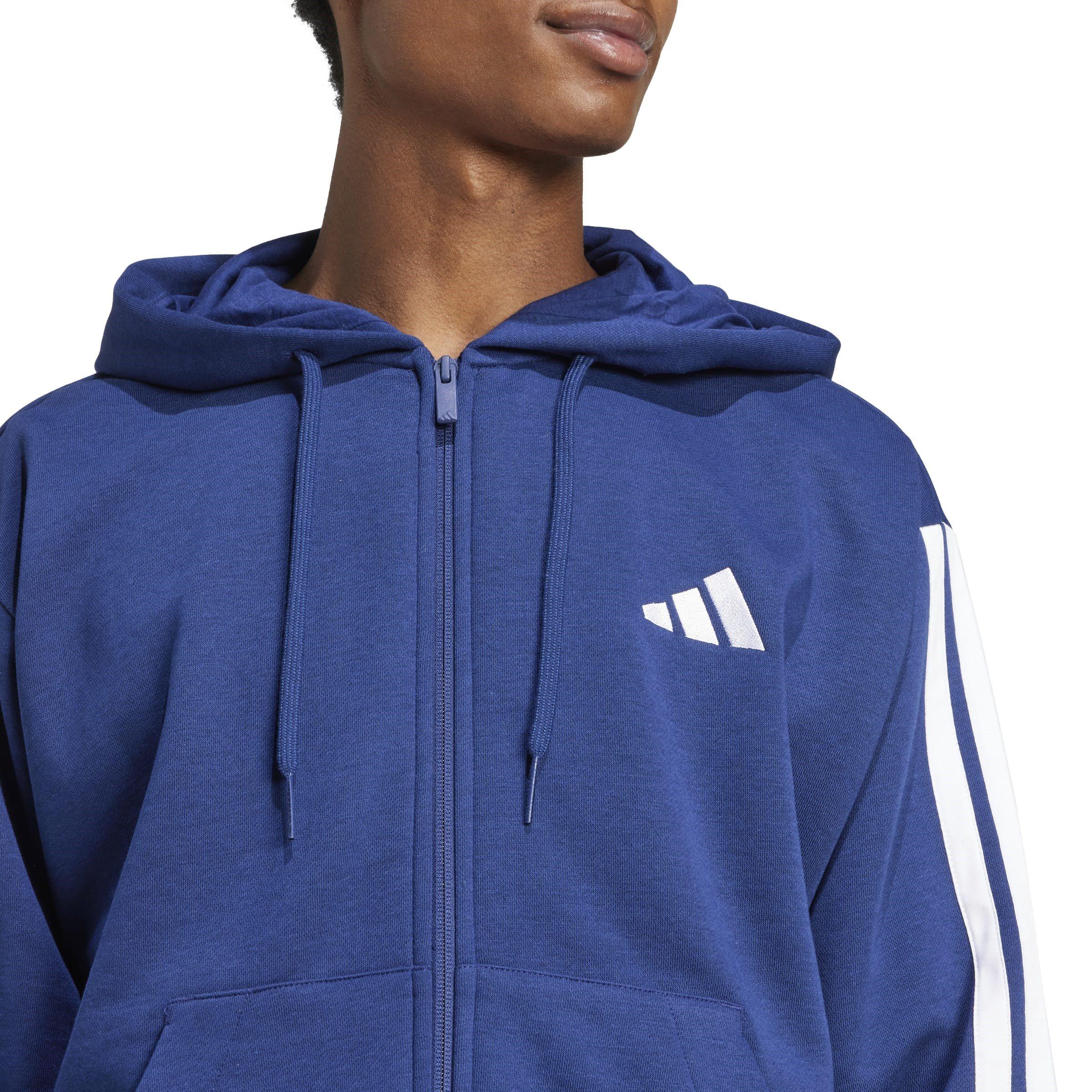 Blu Marino/Bianco - adidas - Essentials Fleece 3-Stripes Full-Zip Hoodie Mens - 5