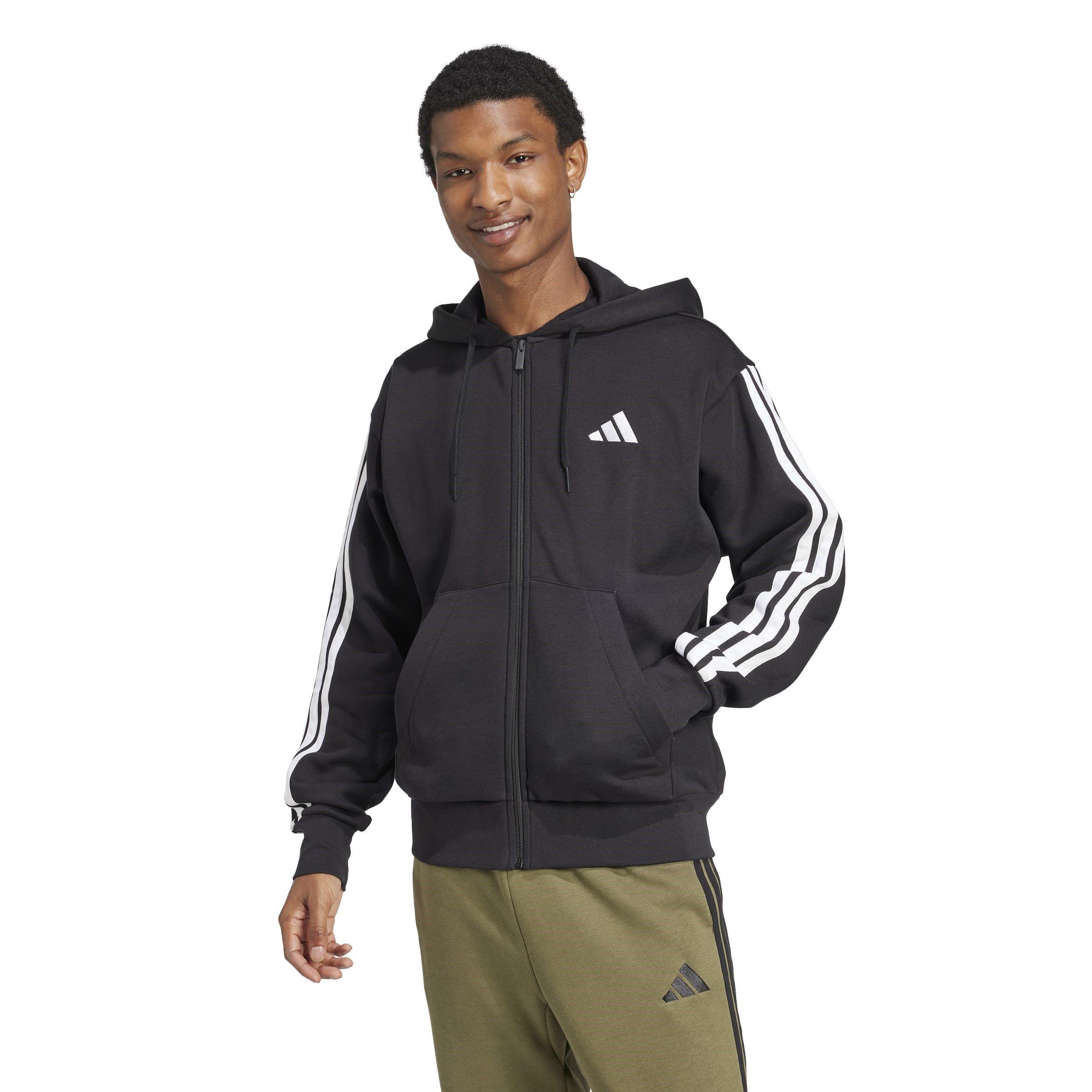 Zwart/Wit - adidas - Essentials Fleece 3-Stripes Full-Zip Hoodie Mens - 2
