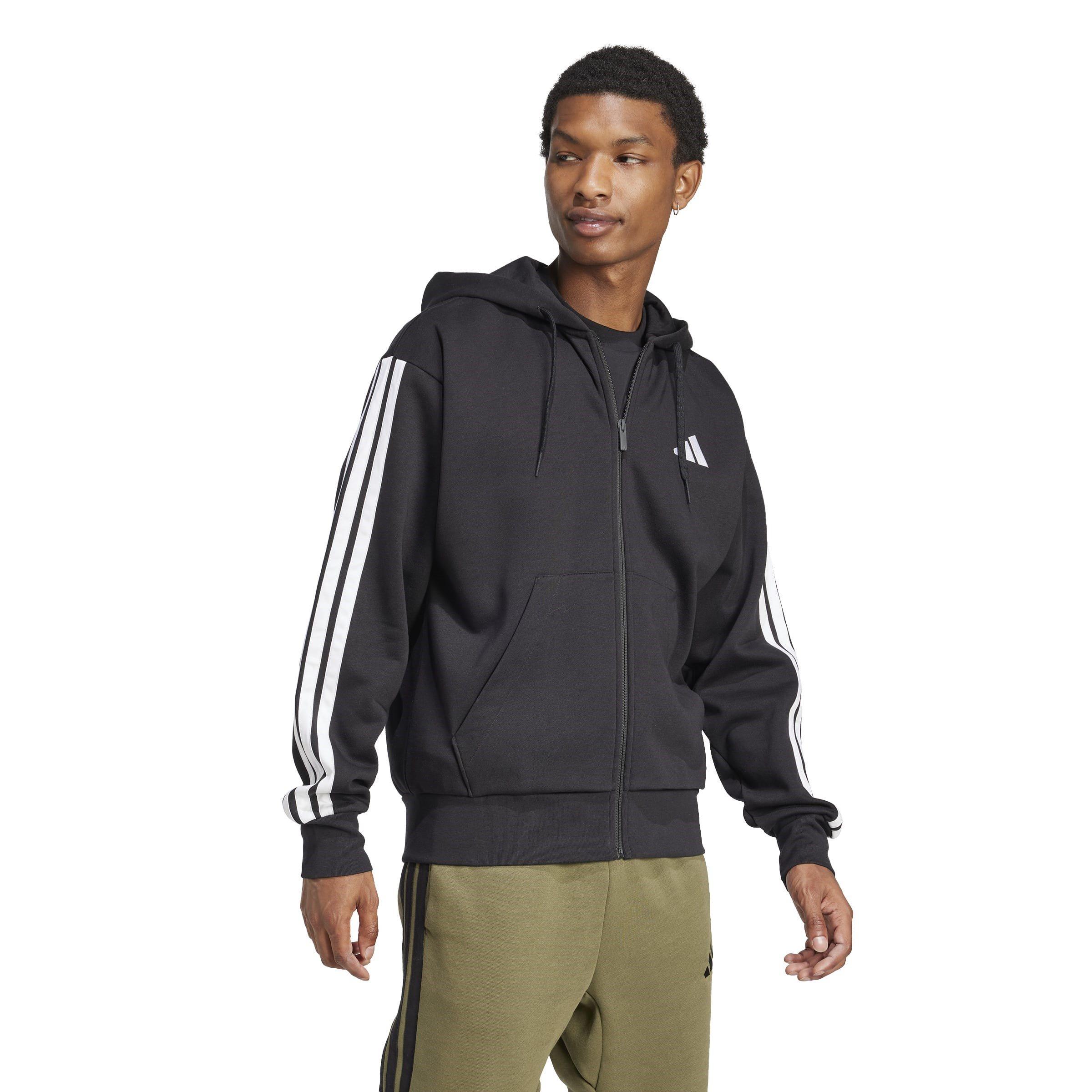 Zwart/Wit - adidas - Essentials Fleece 3-Stripes Full-Zip Hoodie Mens - 4