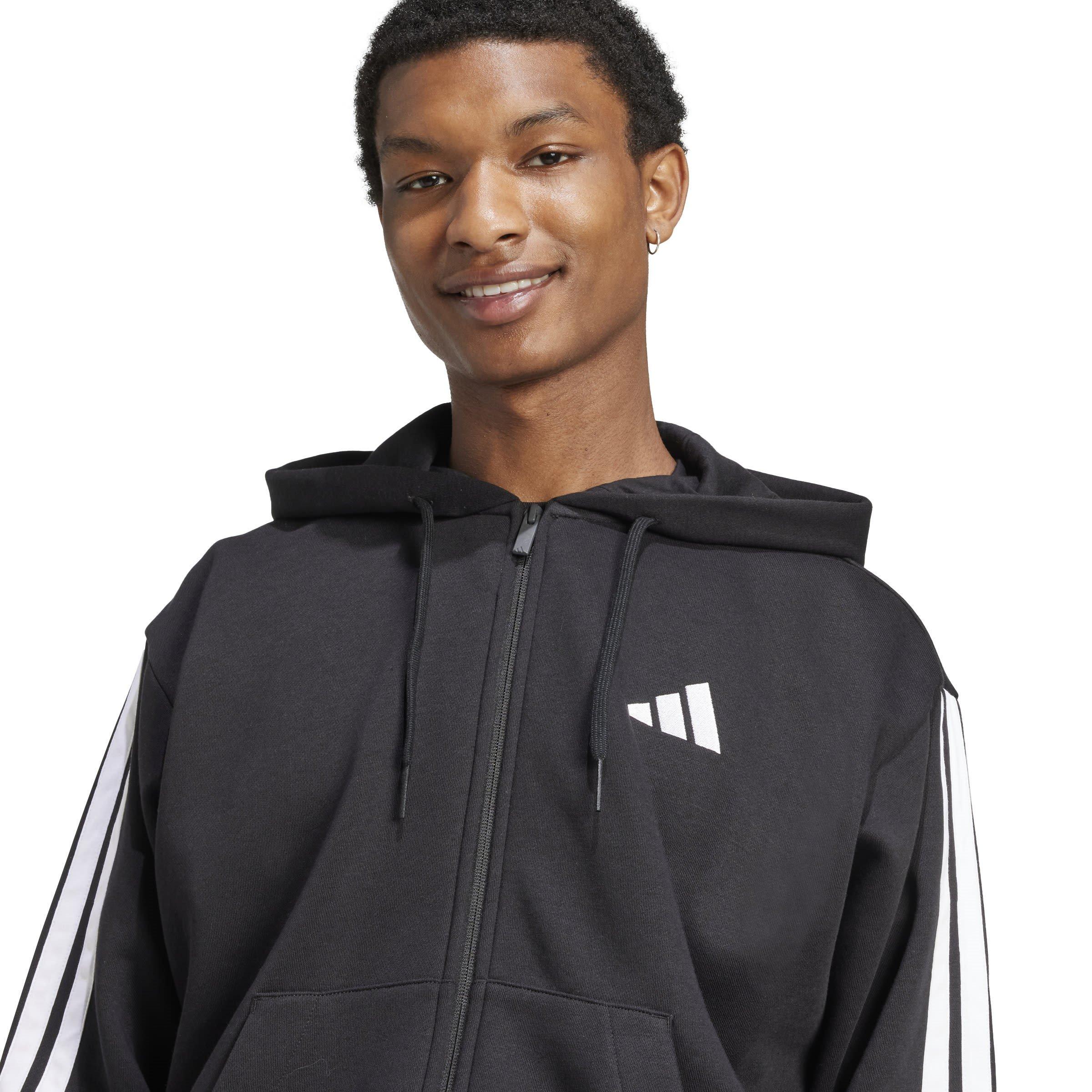 Zwart/Wit - adidas - Essentials Fleece 3-Stripes Full-Zip Hoodie Mens - 5