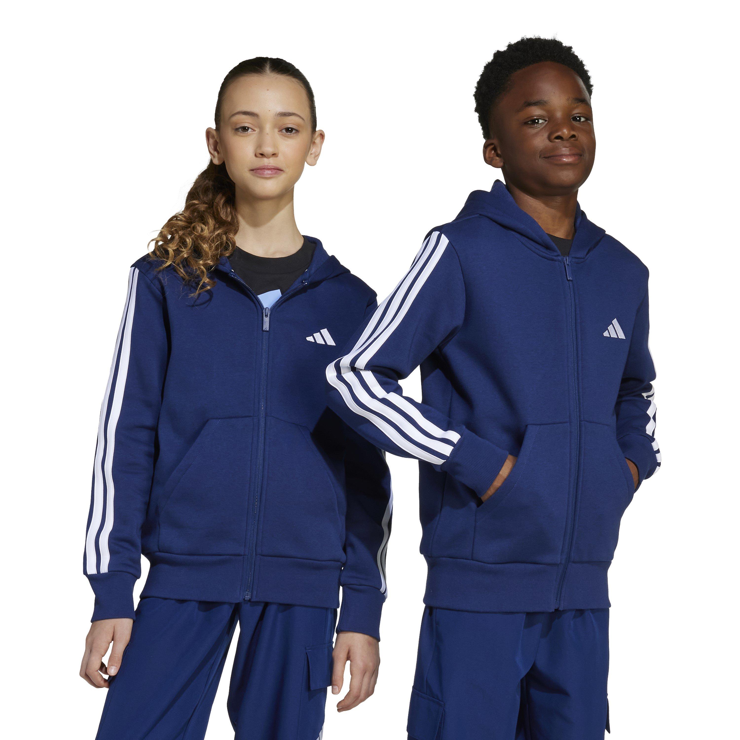Navy/White - adidas - Essentials 3-Stripes Hoodie Kids - 2