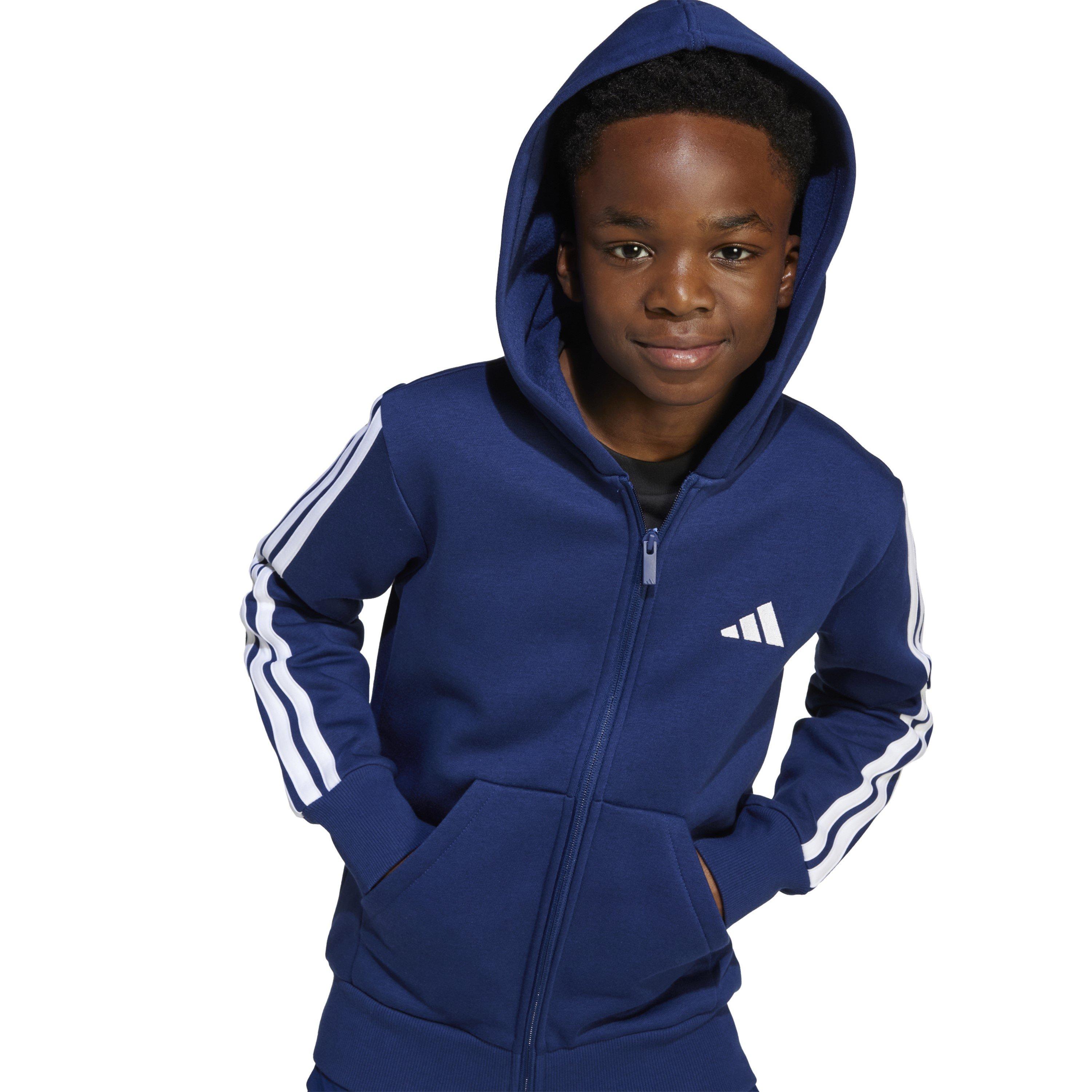 Navy/White - adidas - Essentials 3-Stripes Hoodie Kids - 8