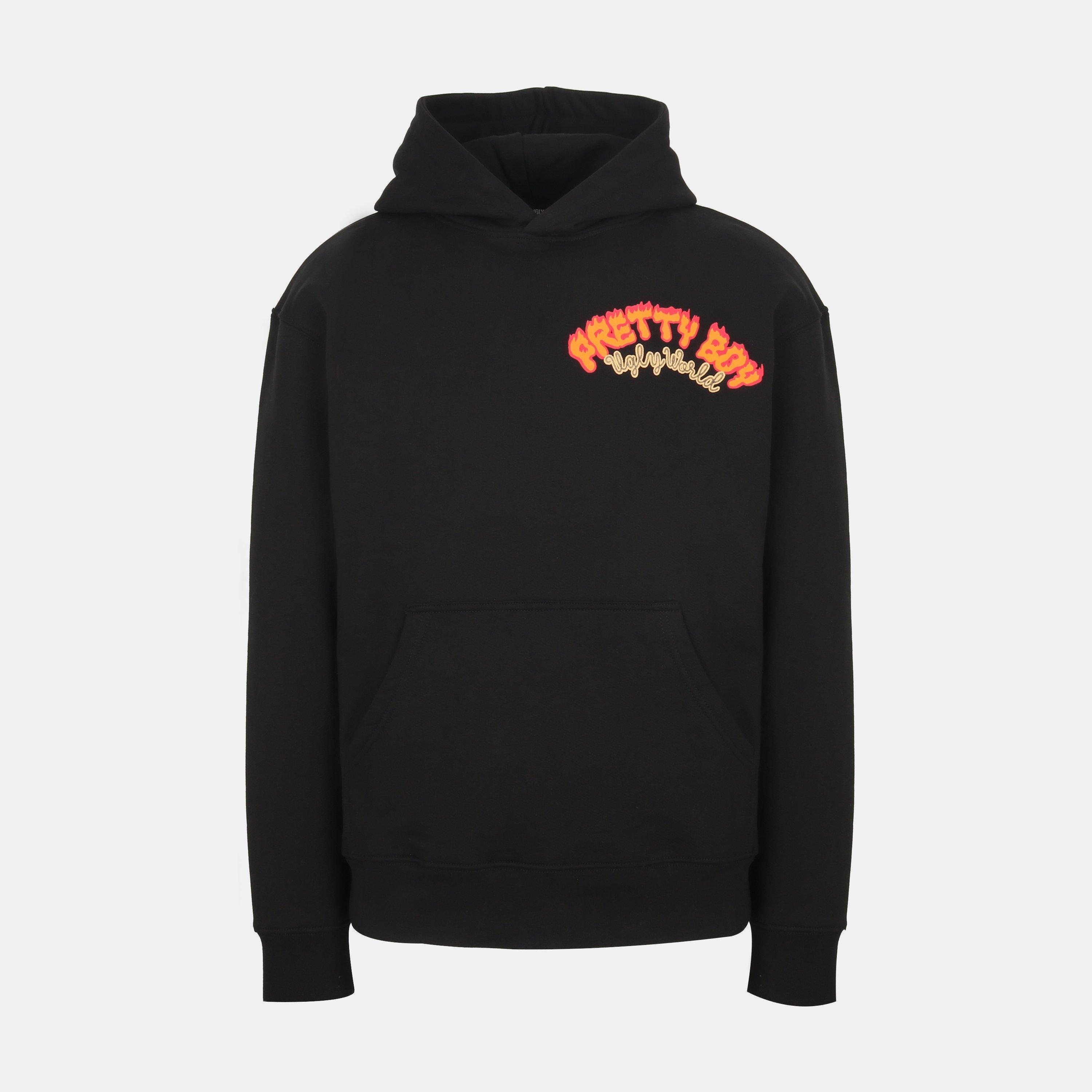 Black/World - Pretty Boy Ugly World - Men's Fire Cotton Long Sleeve Oversized Fit Hoodie - 1