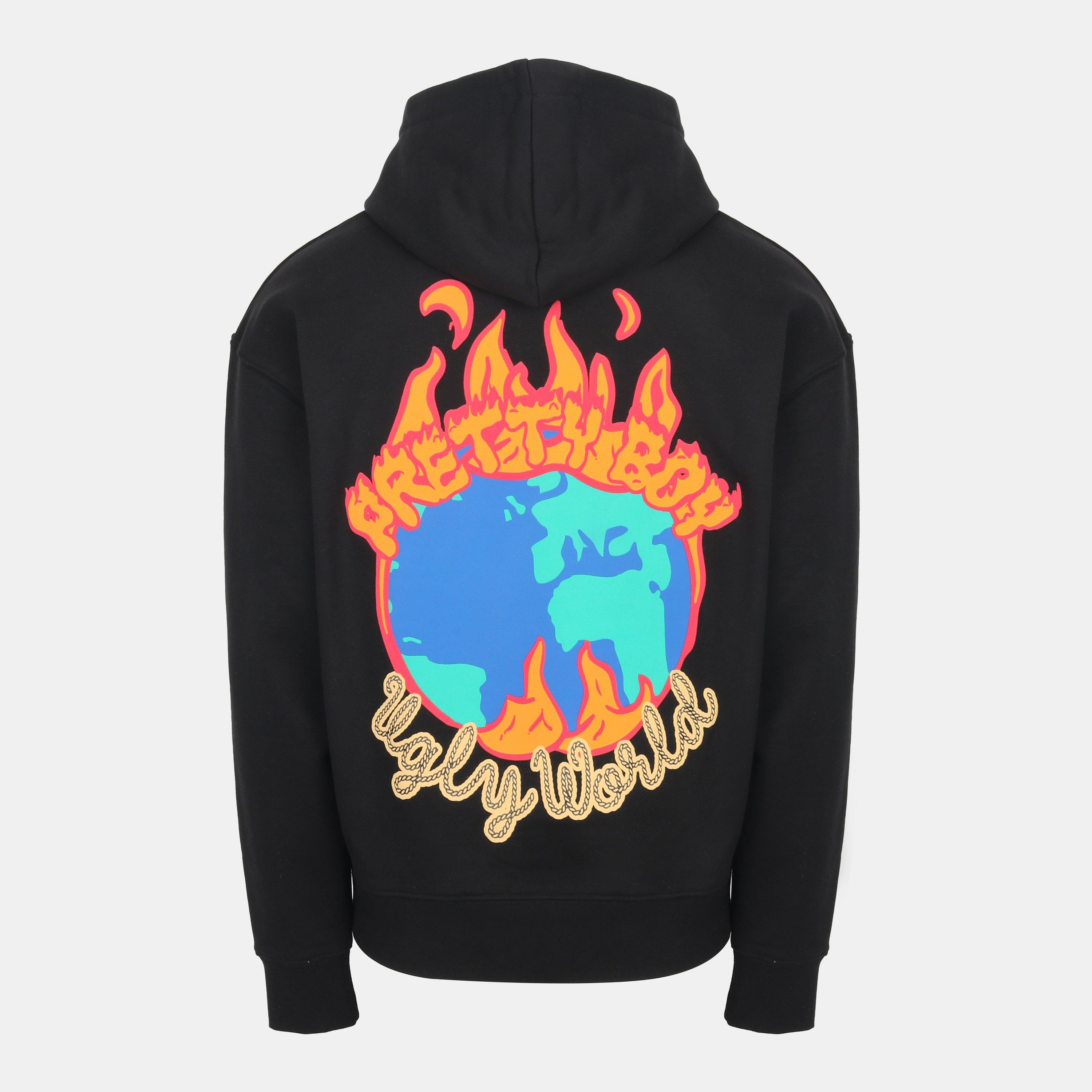 Black/World - Pretty Boy Ugly World - Men's Fire Hoodie - 2