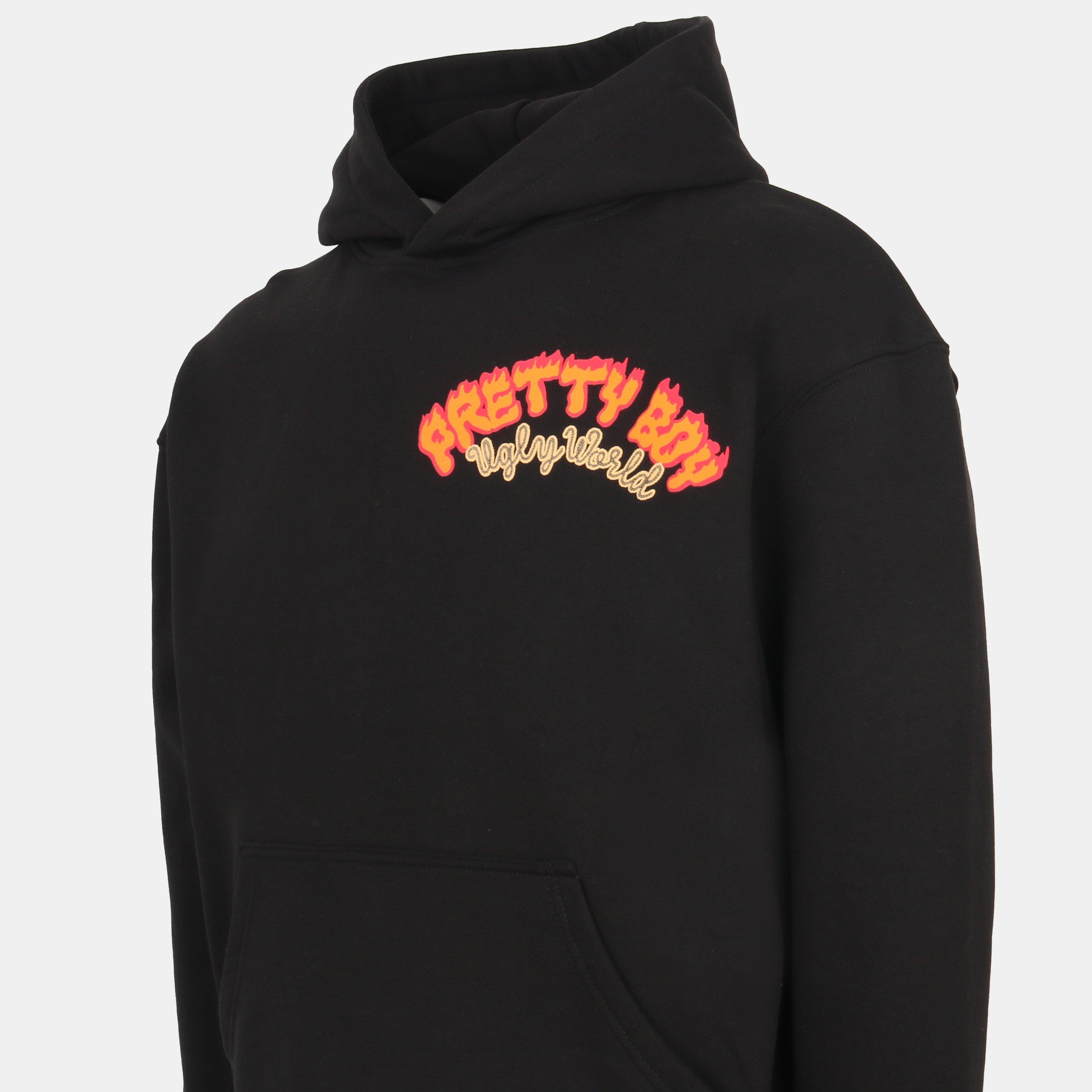 Black/World - Pretty Boy Ugly World - Men's Fire Hoodie - 3
