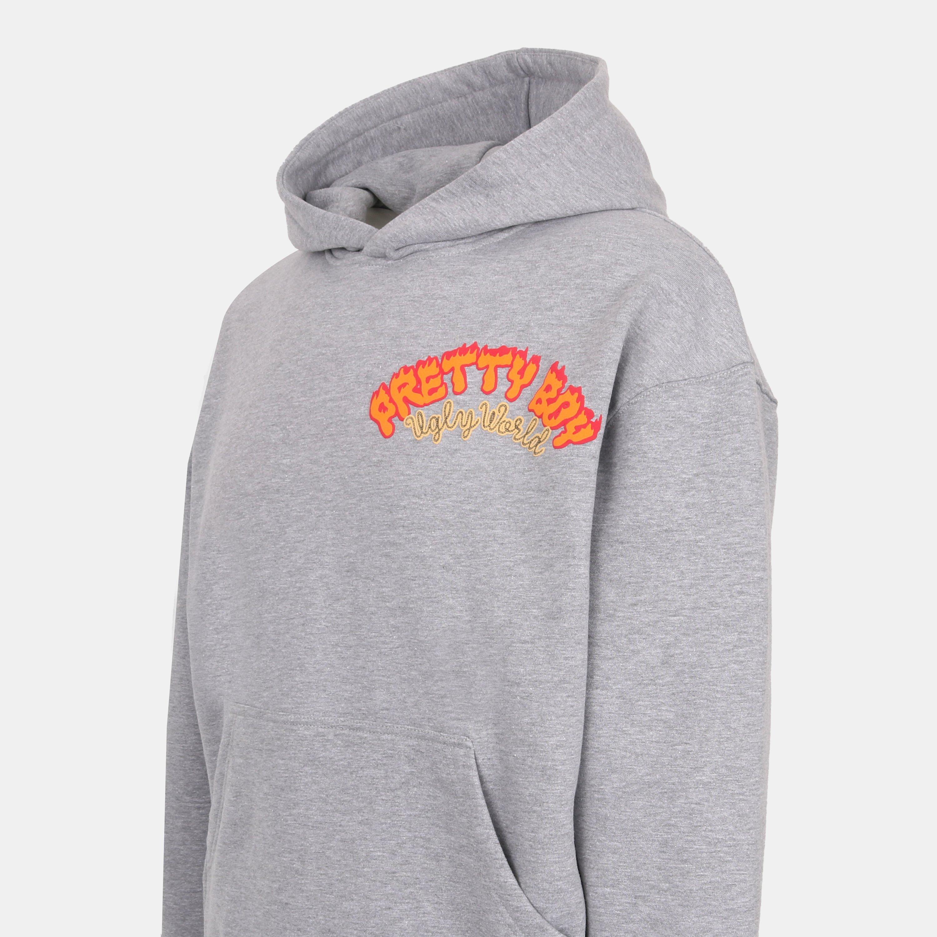 Grey/World - Pretty Boy Ugly World - Men's Fire Cotton Long Sleeve Oversized Fit Hoodie - 3