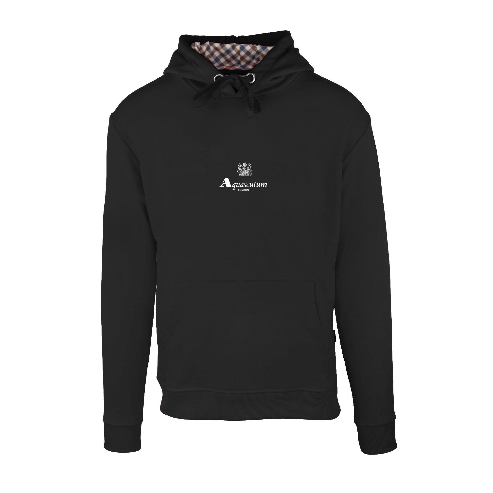 Aquascutum Men's Hooded Sweat Pull Over Hoodie - Black - Medium