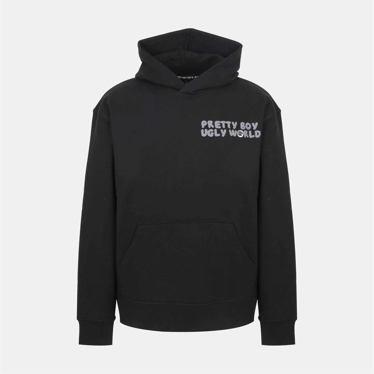 Black/Grey - Pretty Boy Ugly World - Mens Over the Head Hoodie - 2