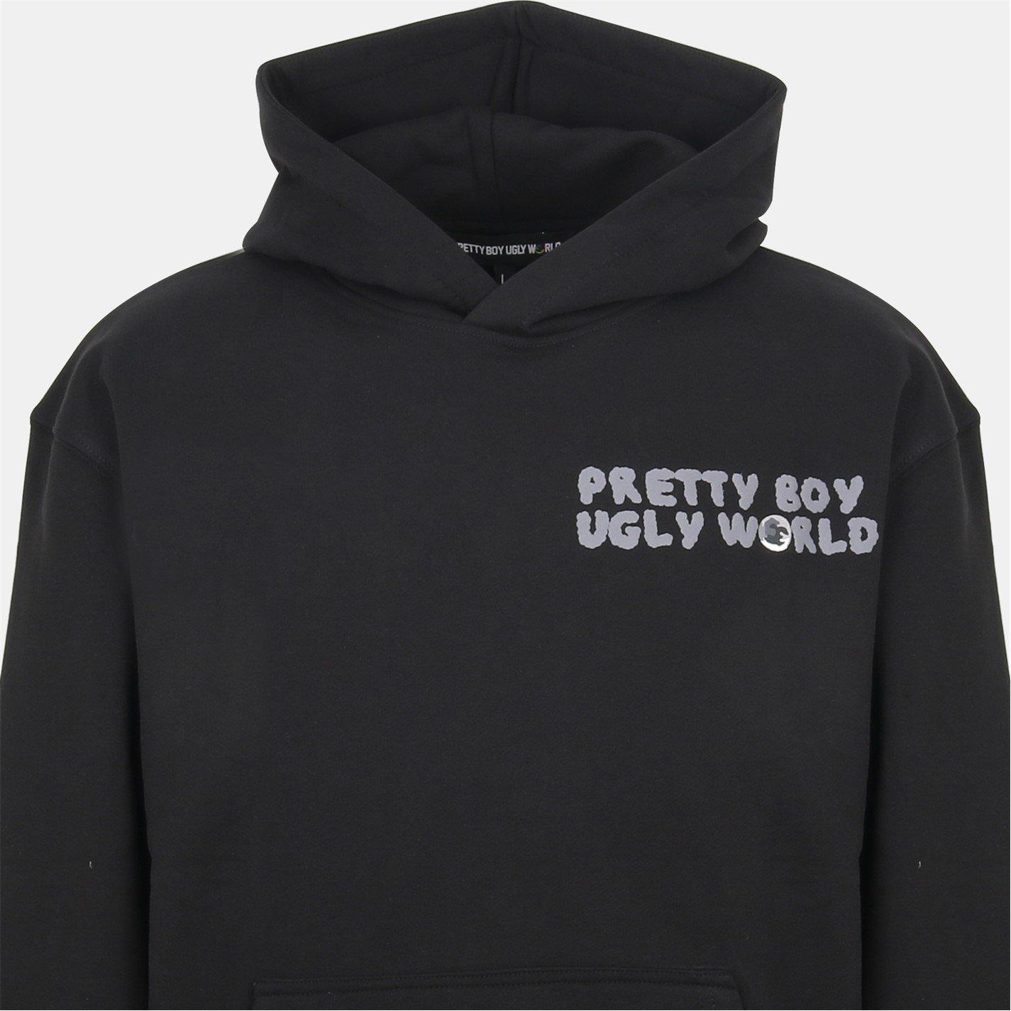 Black/Grey - Pretty Boy Ugly World - Mens Over the Head Hoodie - 3