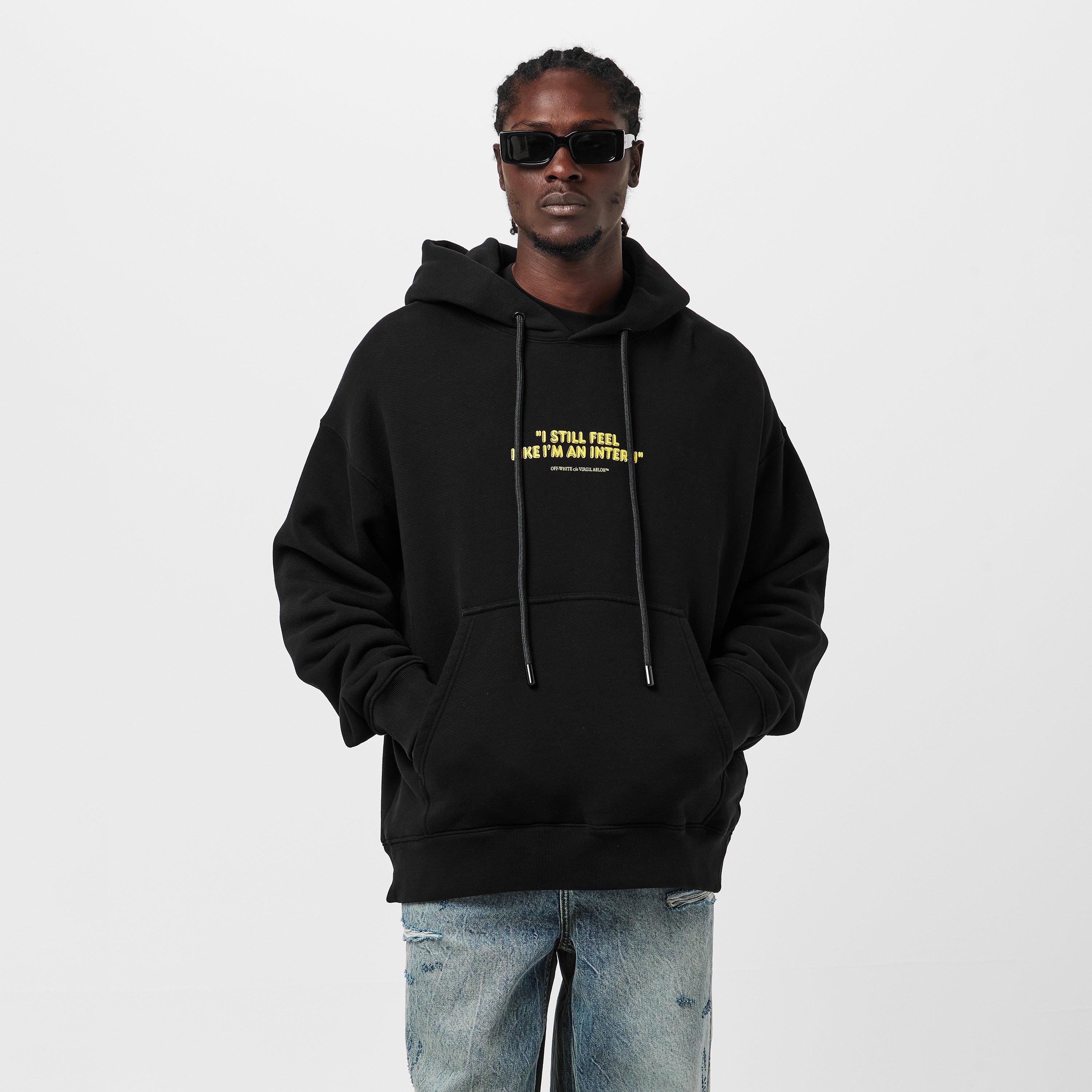 Black - Off White - Men's Intern Skate Hoodie, Slogan Print - 3