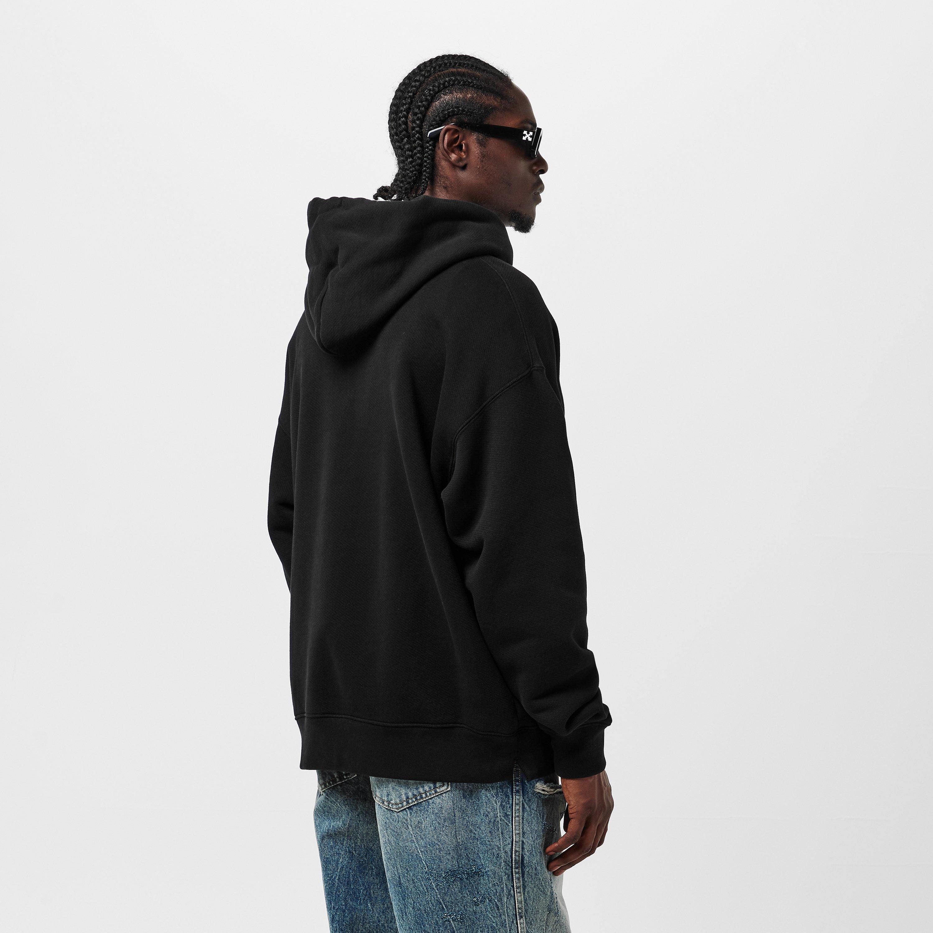 Black - Off White - Men's Intern Skate Hoodie, Slogan Print - 4