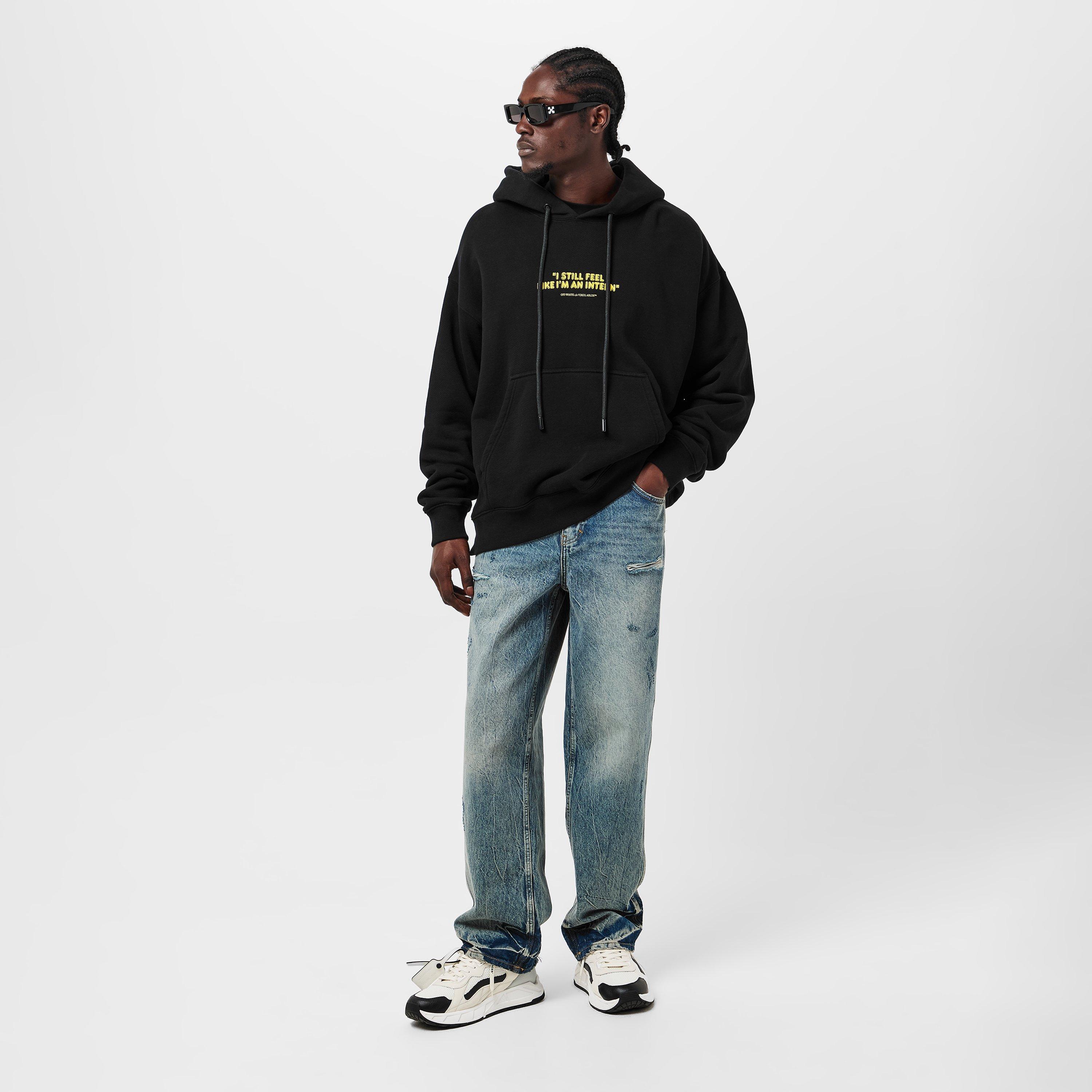 Black - Off White - Men's Intern Skate Hoodie, Slogan Print - 6