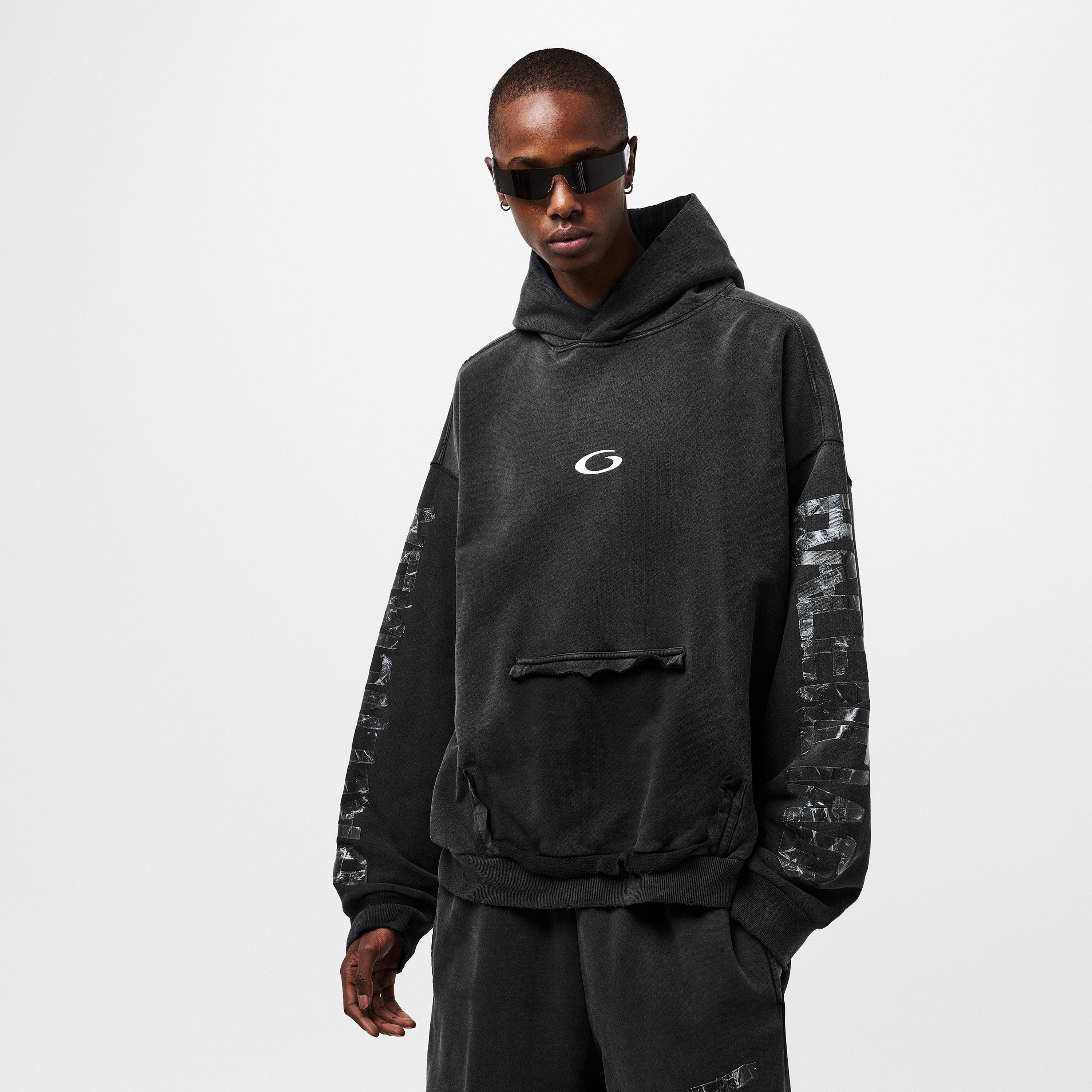 Faded Wsh Black - Balenciaga - Men's Bal Tape Hoodie - 3