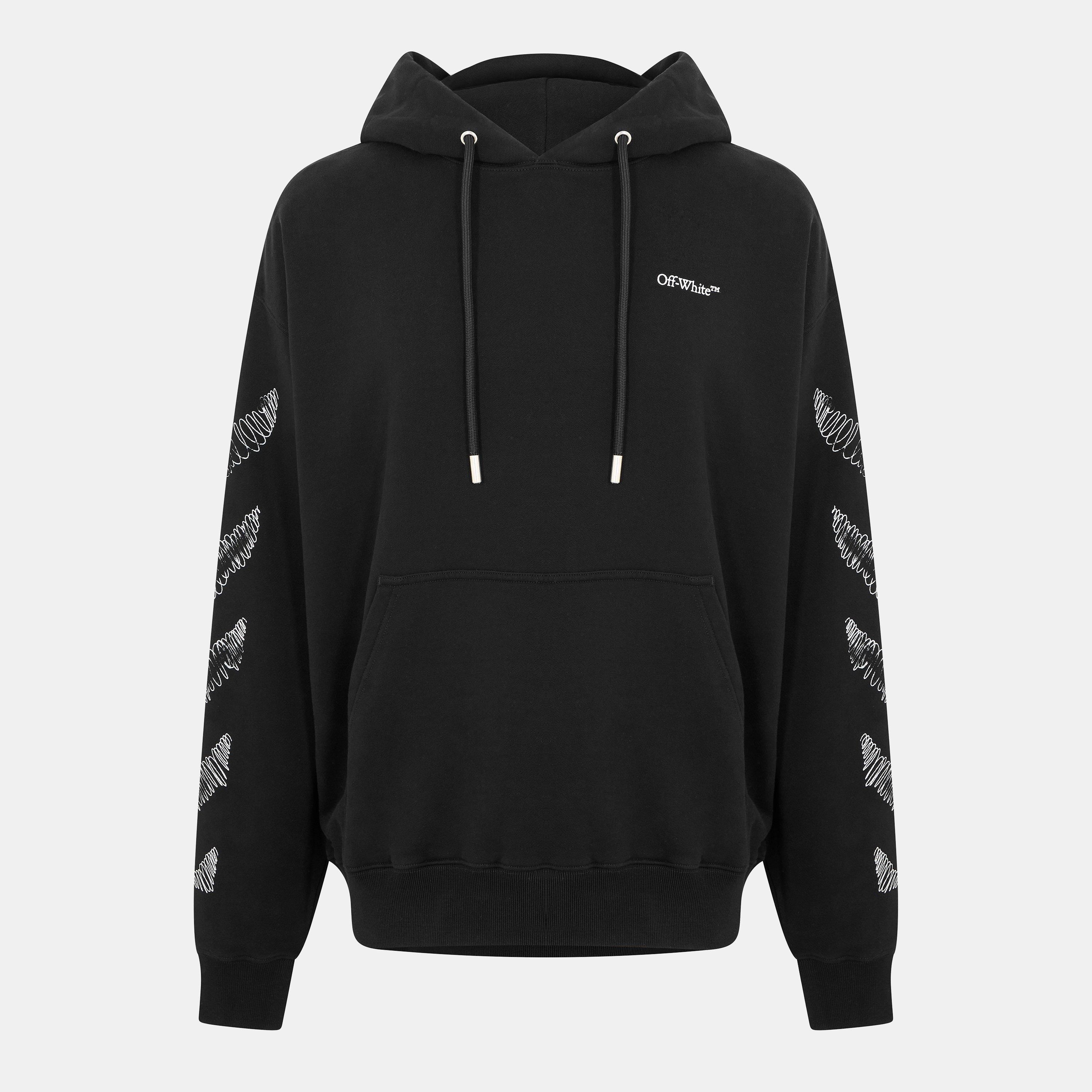 Black - Off White - Men's Scrib Diag Pullover Hoodie - 1