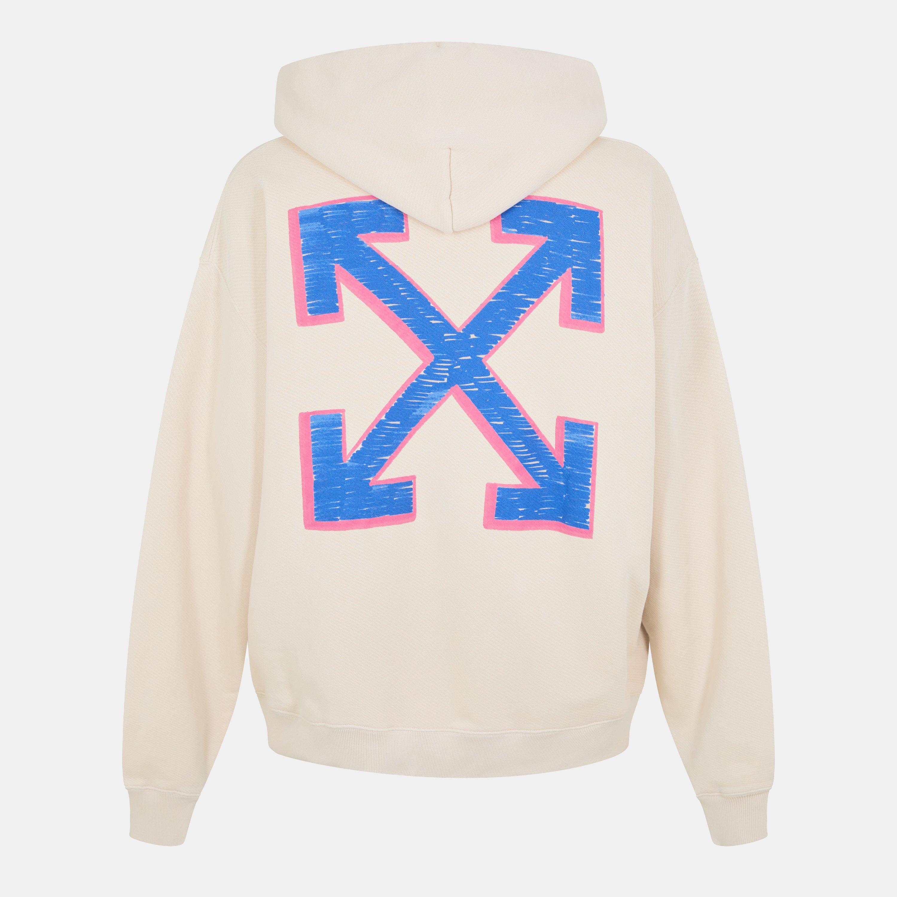 Beige/Blue - Off White - Men's Sketch Doodle-Style Logo Hoodie - 2