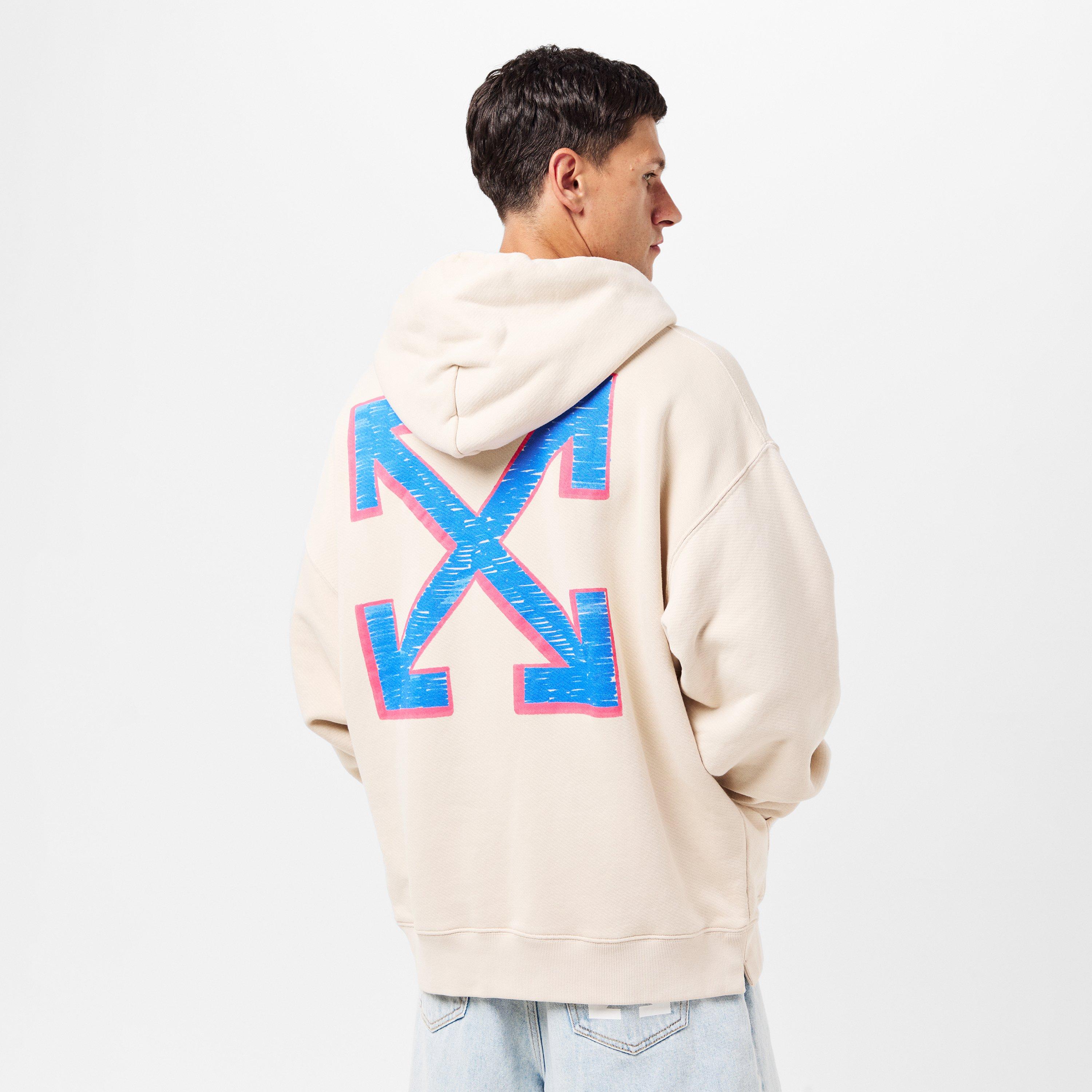 Beige/Blue - Off White - Men's Sketch Doodle-Style Logo Hoodie - 4