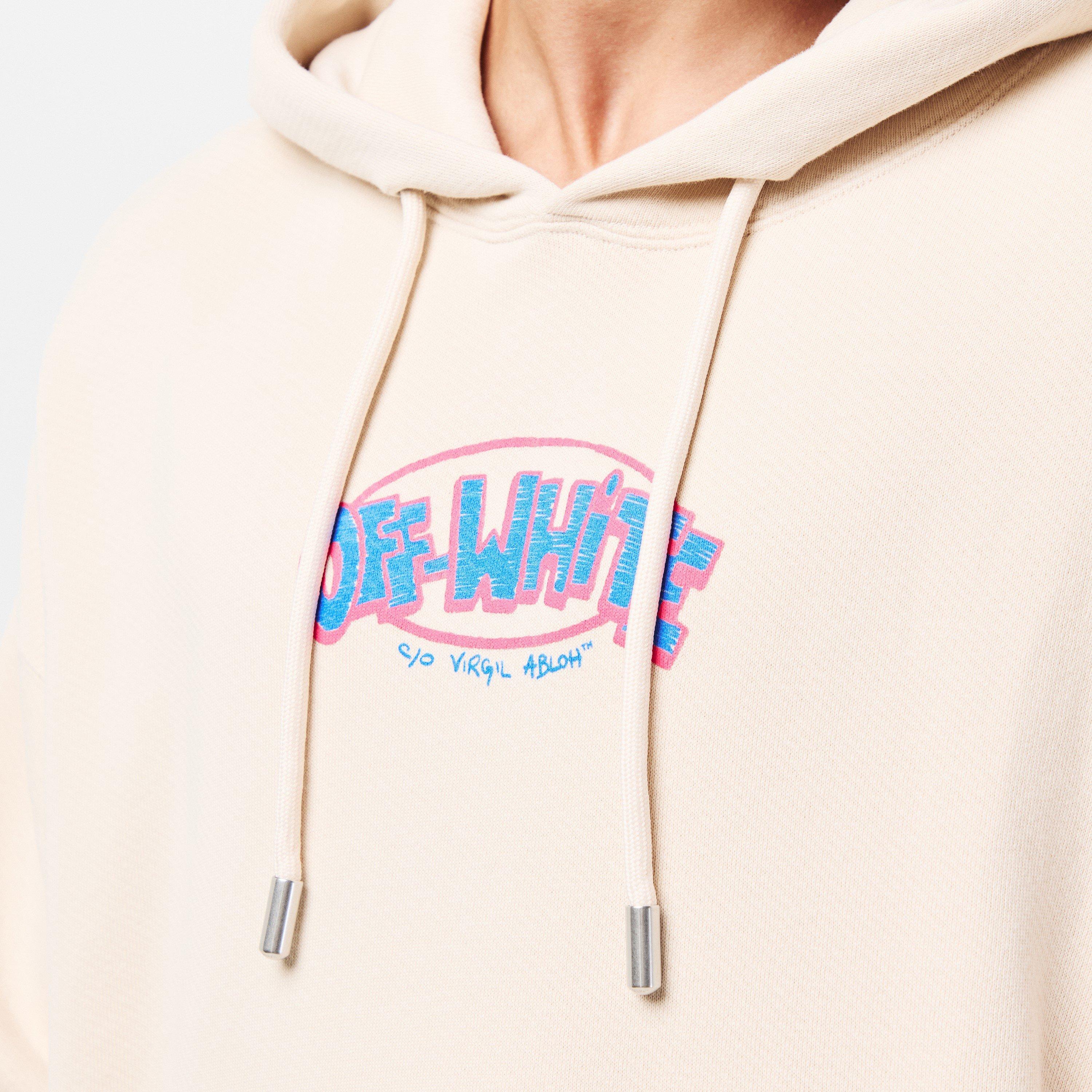 Beige/Blue - Off White - Men's Sketch Doodle-Style Logo Hoodie - 5