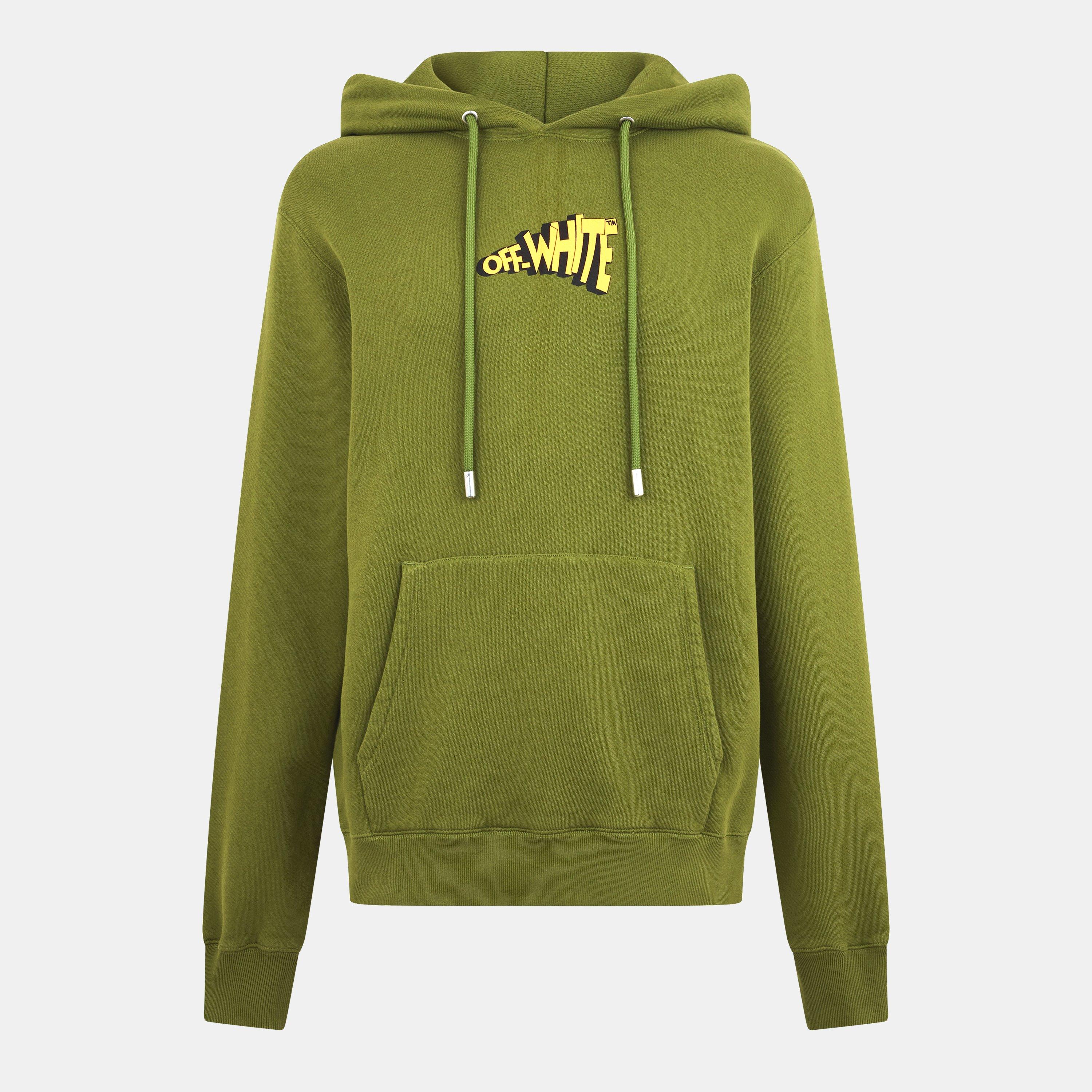 Off White Men's - Cartoon Arrows Long Sleeve Slim Fit Hoodie - Green/Yellow - XS