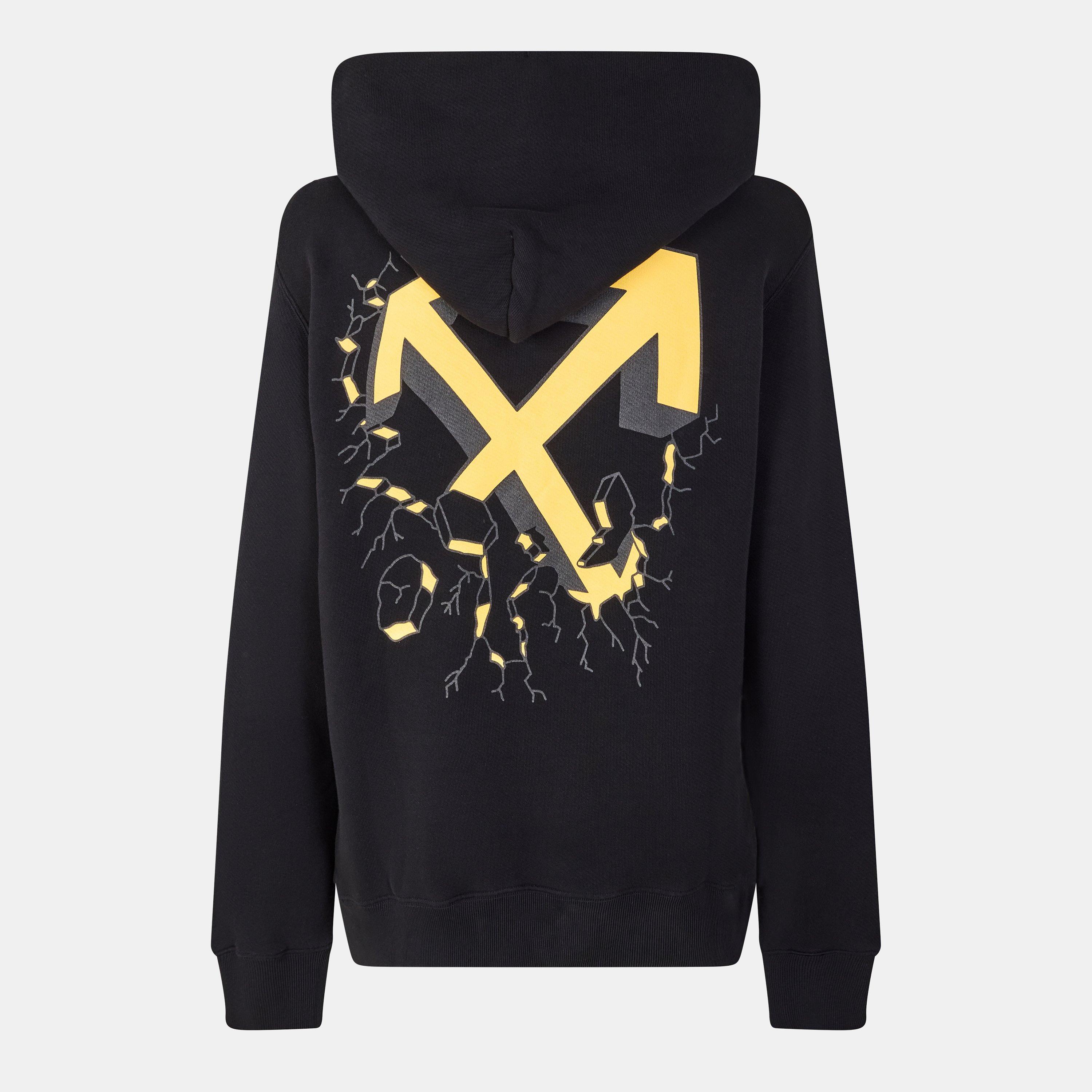 Black/Yellow - Off White - Men's Ctn Slim Hoodie, Cartoon Arrows Design - 2