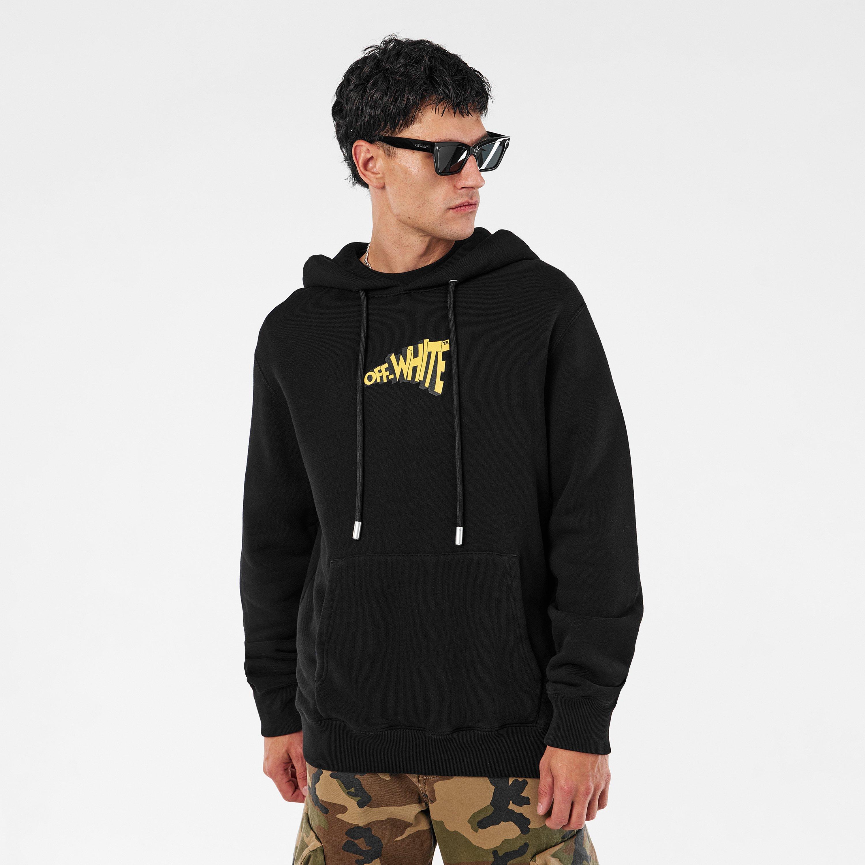 Black/Yellow - Off White - Men's Ctn Slim Hoodie, Cartoon Arrows Design - 3