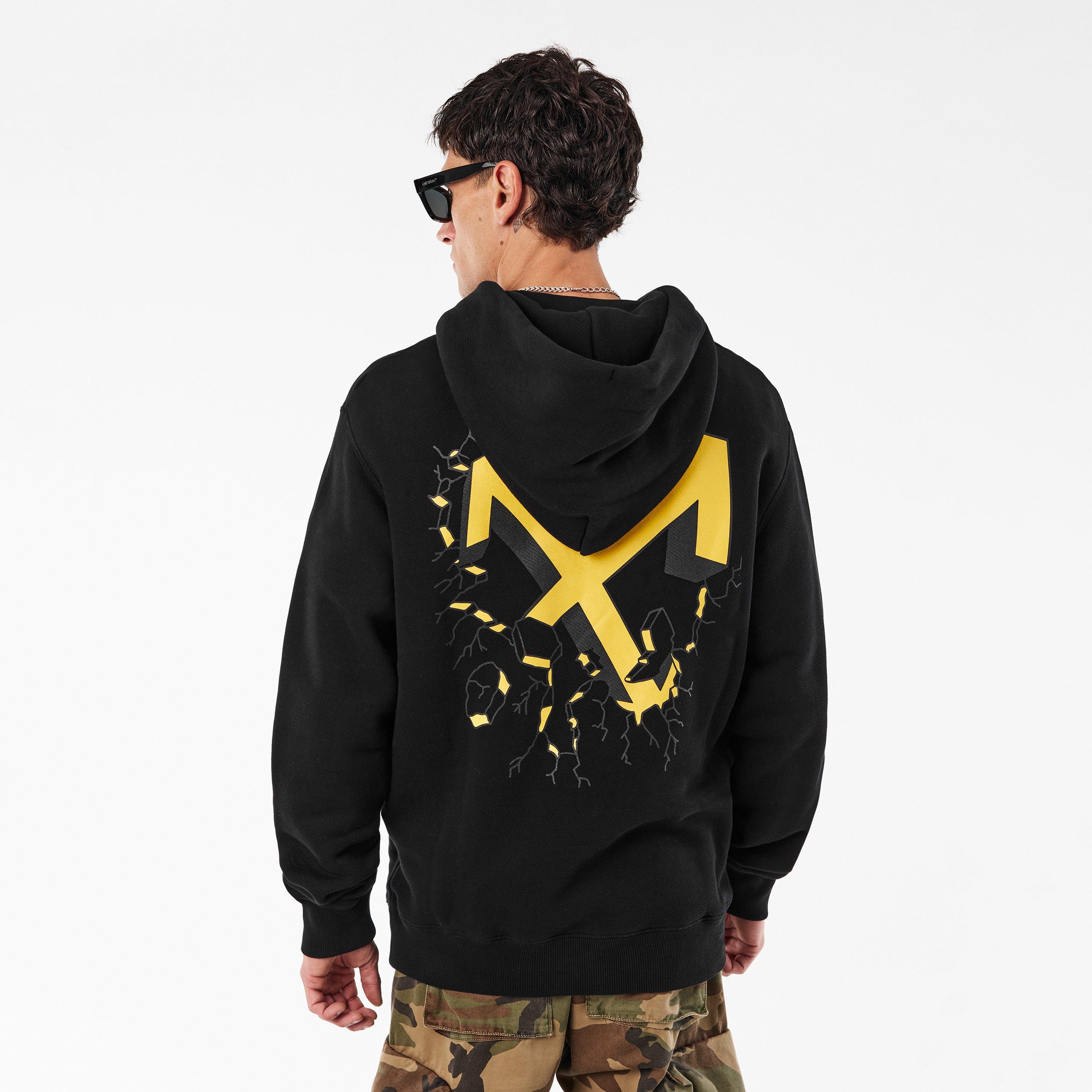 Black/Yellow - Off White - Men's Ctn Slim Hoodie, Cartoon Arrows Design - 4