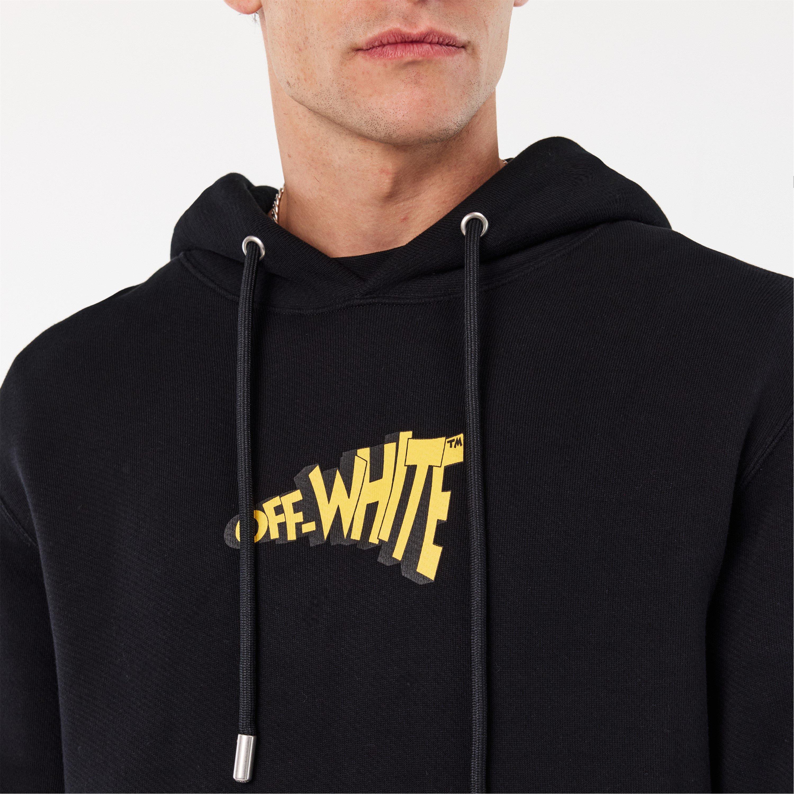 Black/Yellow - Off White - Men's Ctn Slim Hoodie, Cartoon Arrows Design - 5