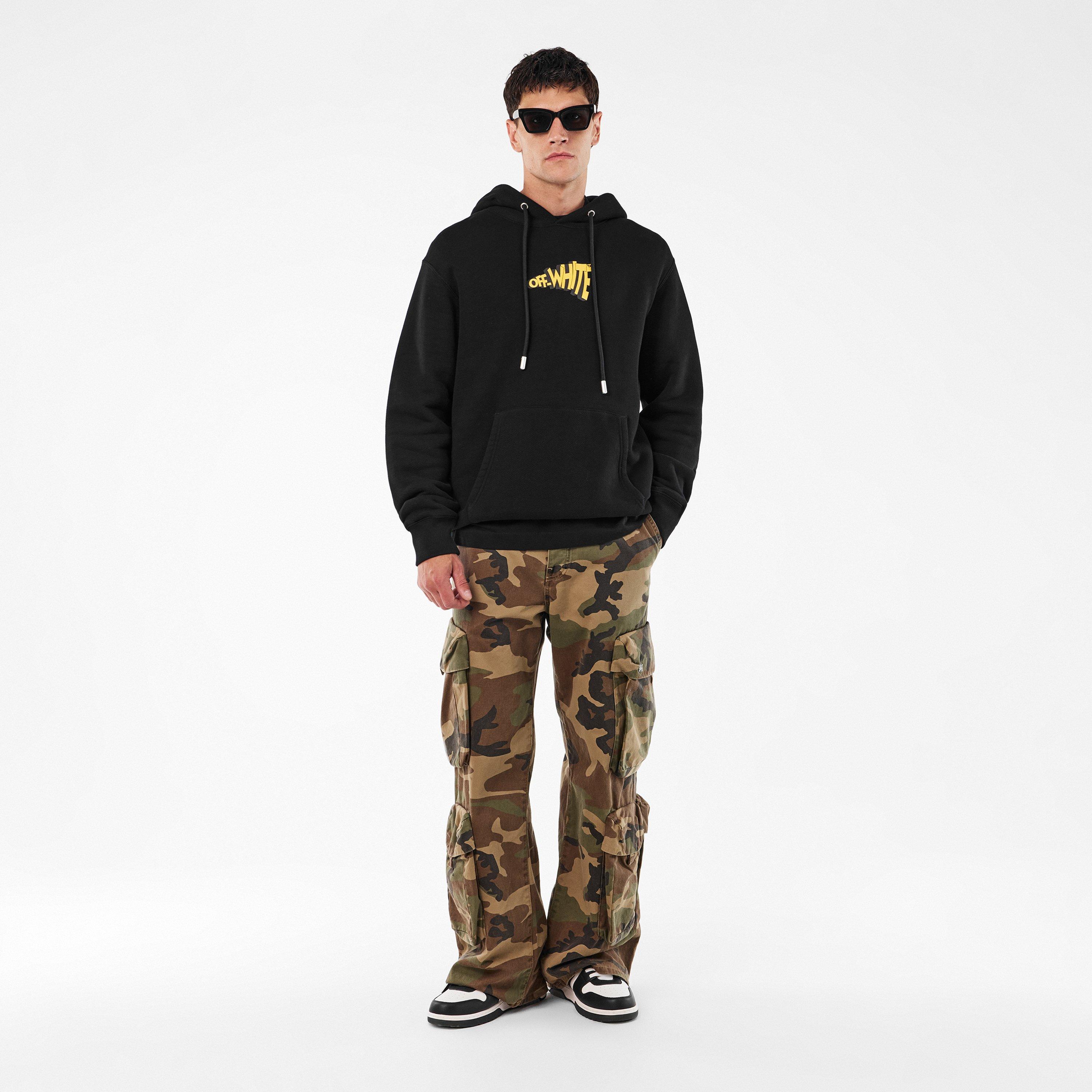 Black/Yellow - Off White - Men's Ctn Slim Hoodie, Cartoon Arrows Design - 6