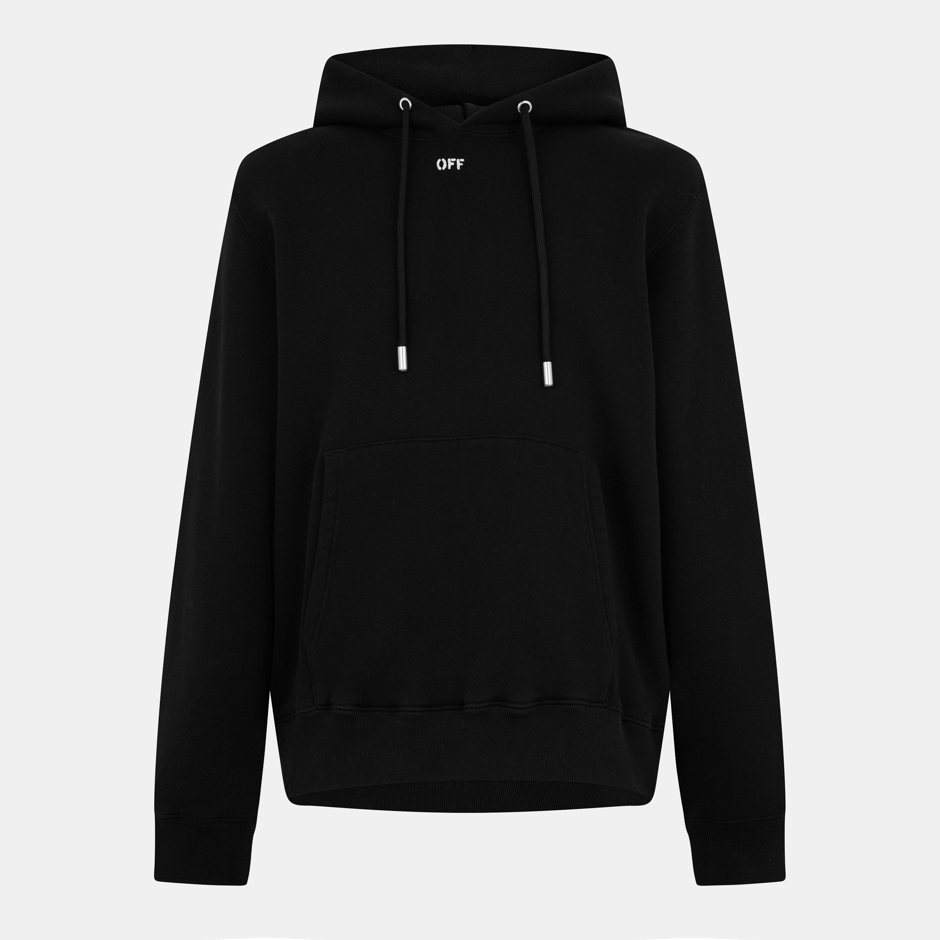 Black/White - Off White - Men's Brick Arrows Jersey Fleece Long Sleeve Slim Fit Hoodie - 1