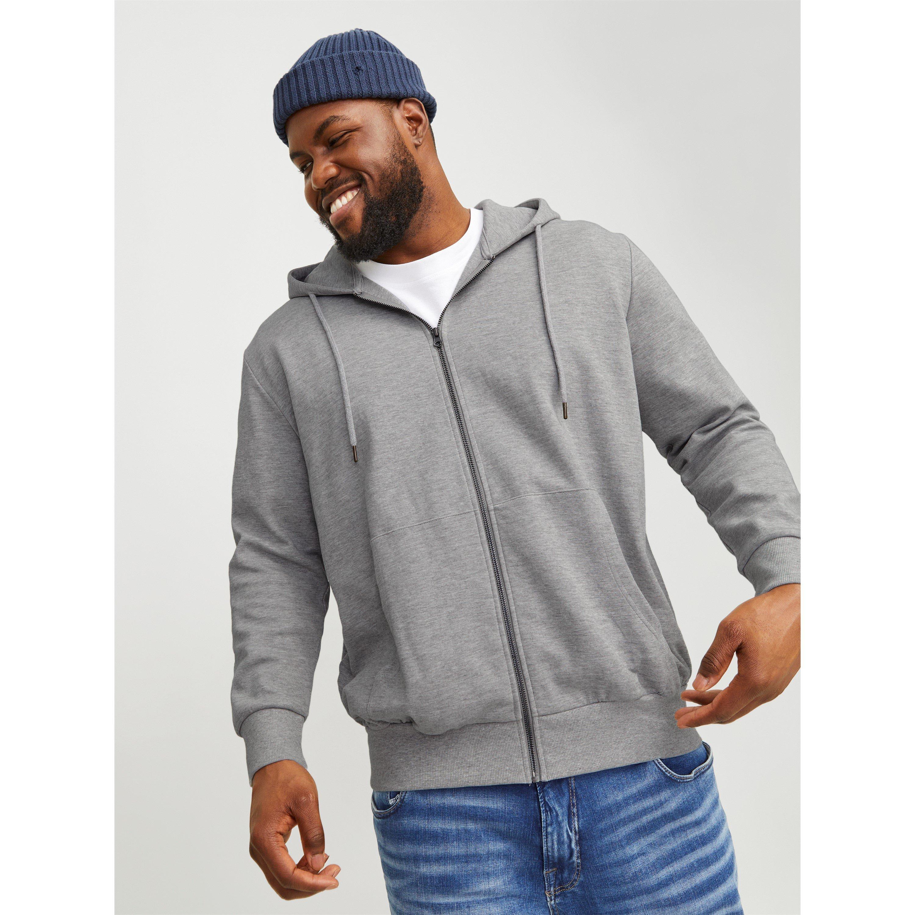 Grey Melange - Jack and Jones - Men's Zip Sweatshirt Hoodie - 1
