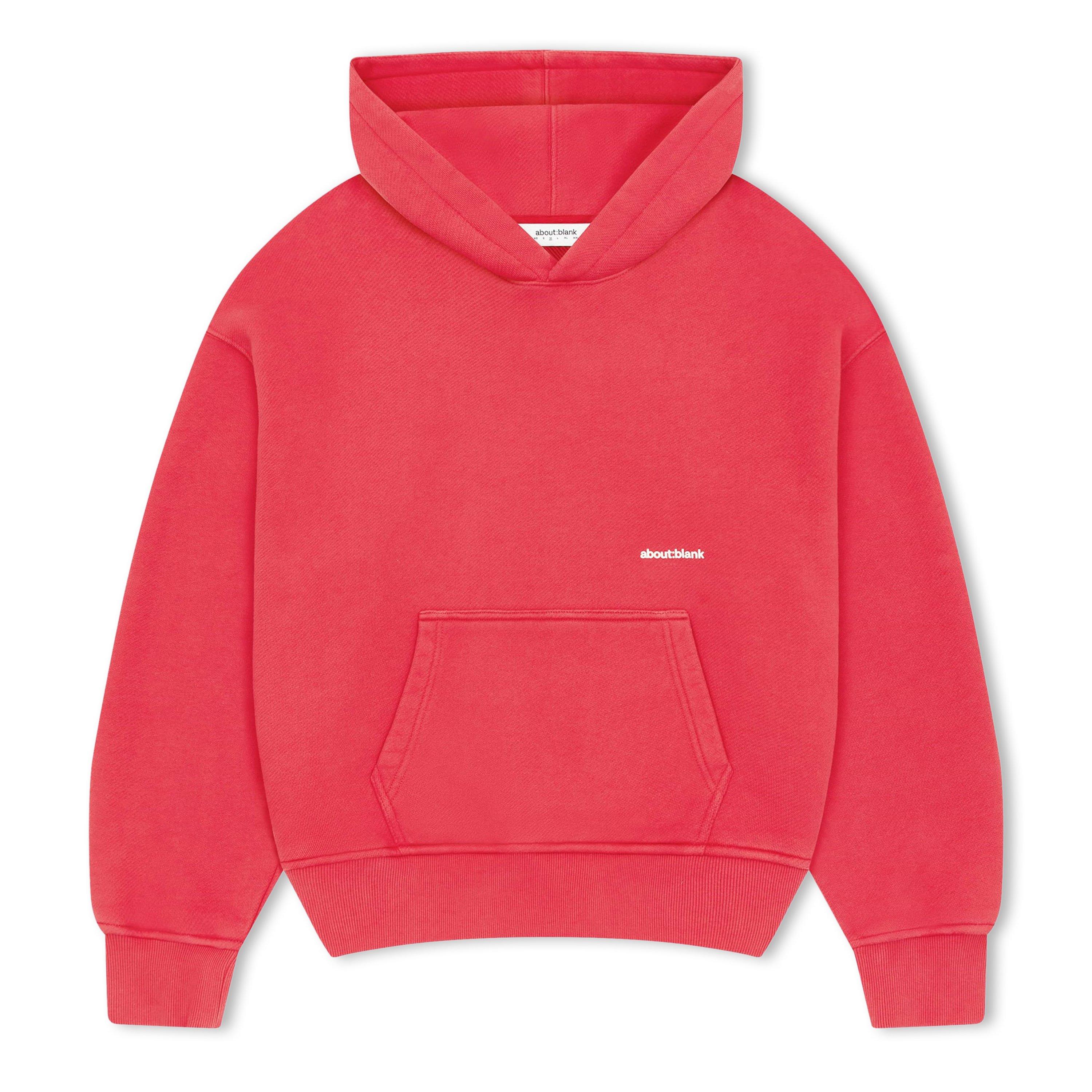 about:blank Mens Box Logo Hoodie - Red/Ecru - Small