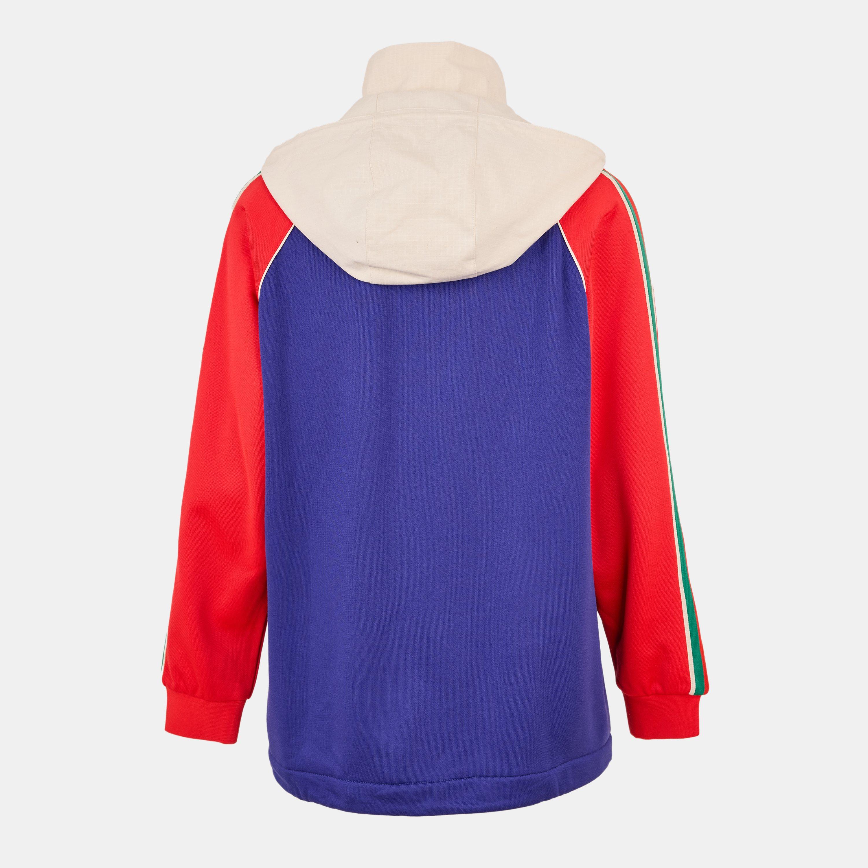 Ink/Live Red/Mc - Gucci - Men's Cotton Jersey Zip Hoodie - 2