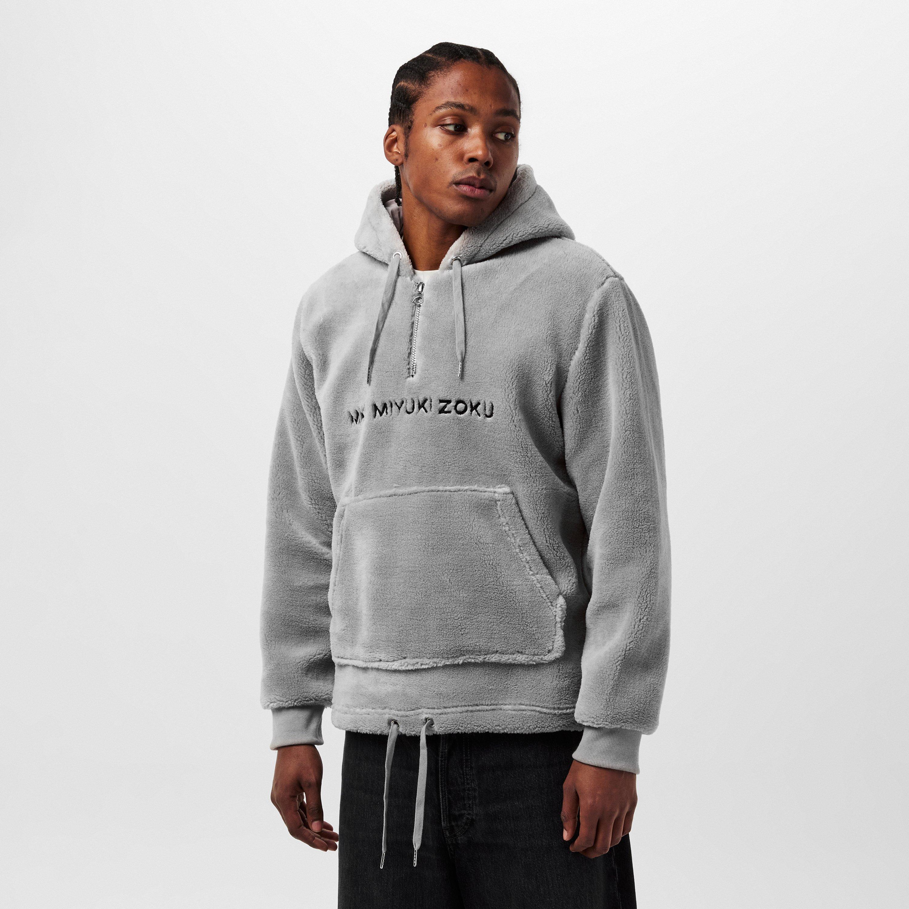 Grey - MKI MIYUKI ZOKU - Men's Sherpa Zip-Over-Head Hoodie - 3