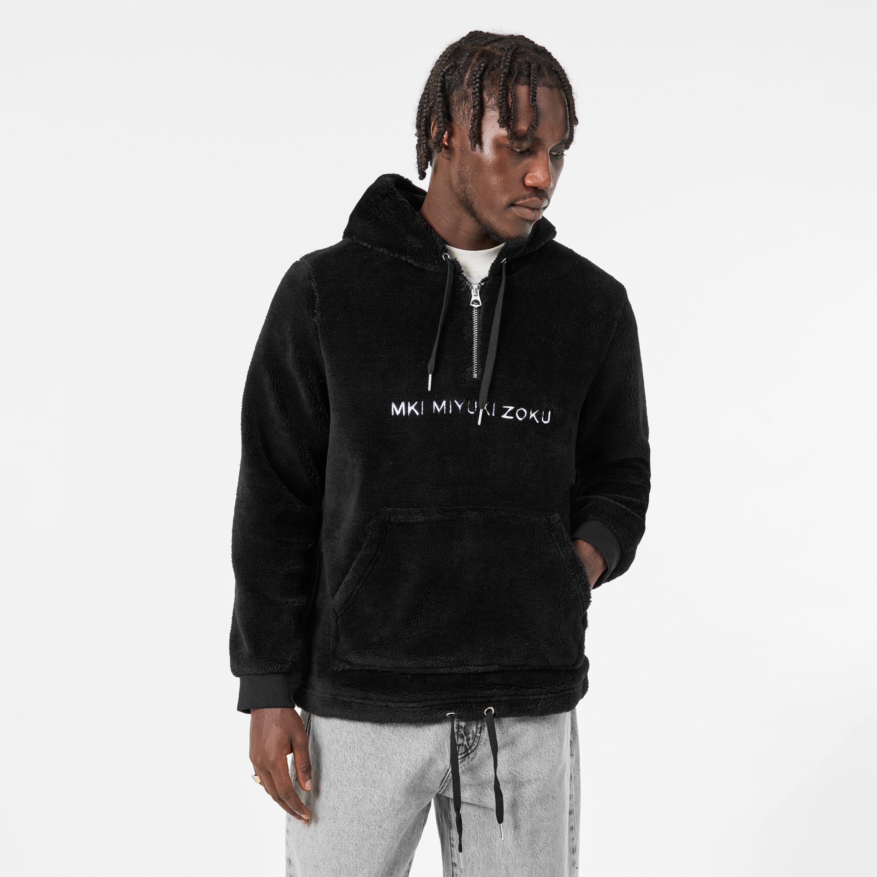 Black - MKI MIYUKI ZOKU - Men's Sherpa Partial Zip Relaxed Fit Hoodie - 3