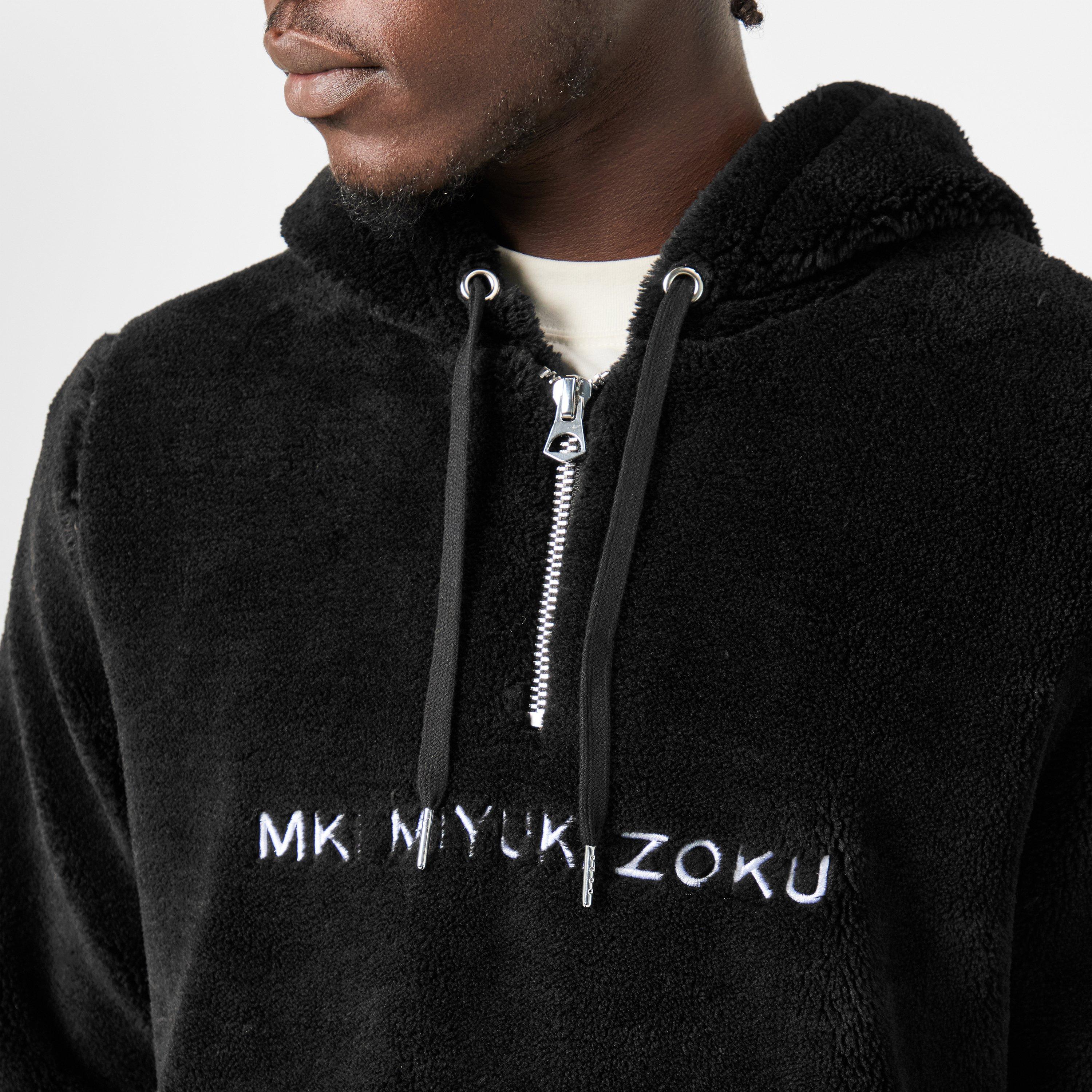 Black - MKI MIYUKI ZOKU - Men's Sherpa Partial Zip Relaxed Fit Hoodie - 5