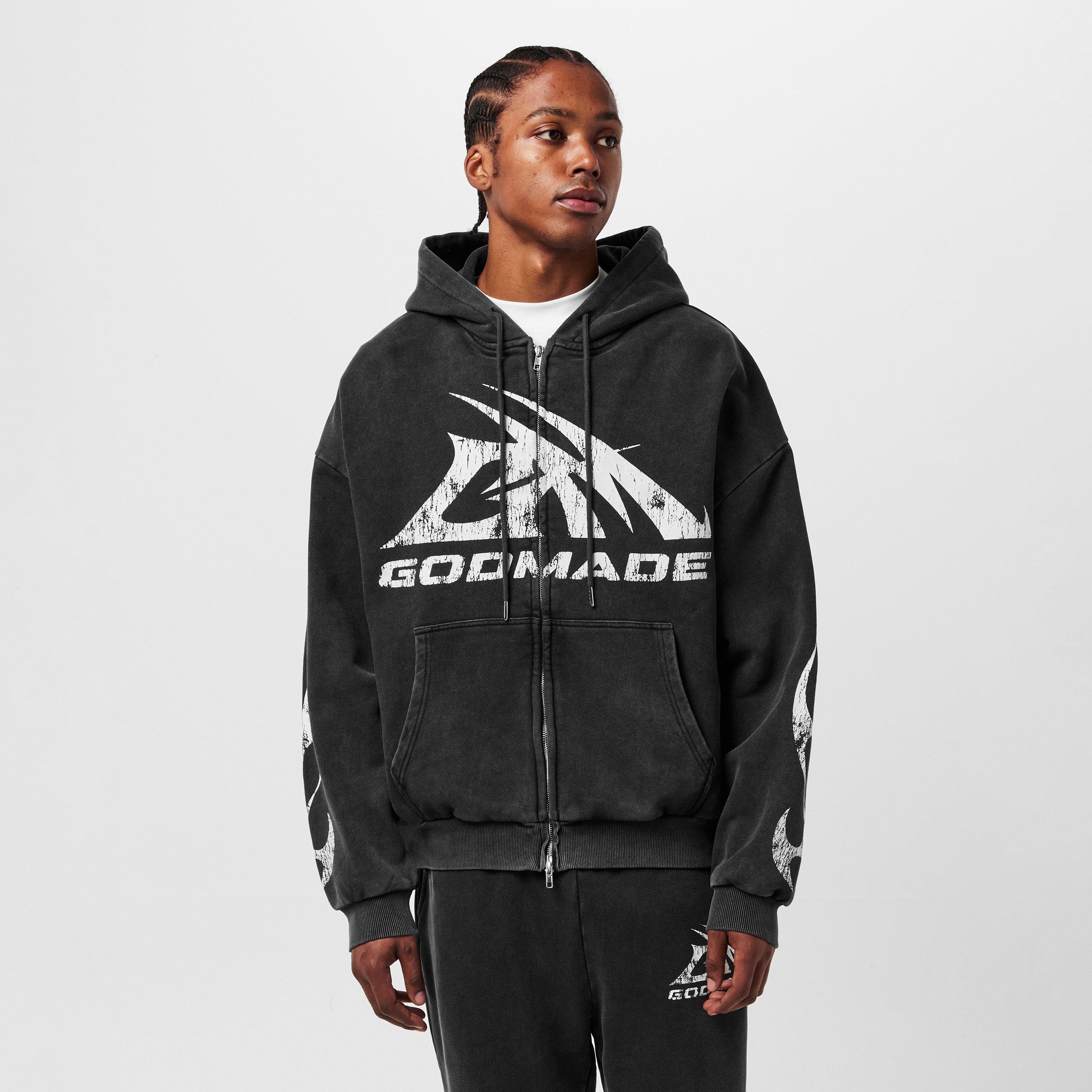 Washed Black - God Made - Men's GM Logo Zip Hoodie - 3