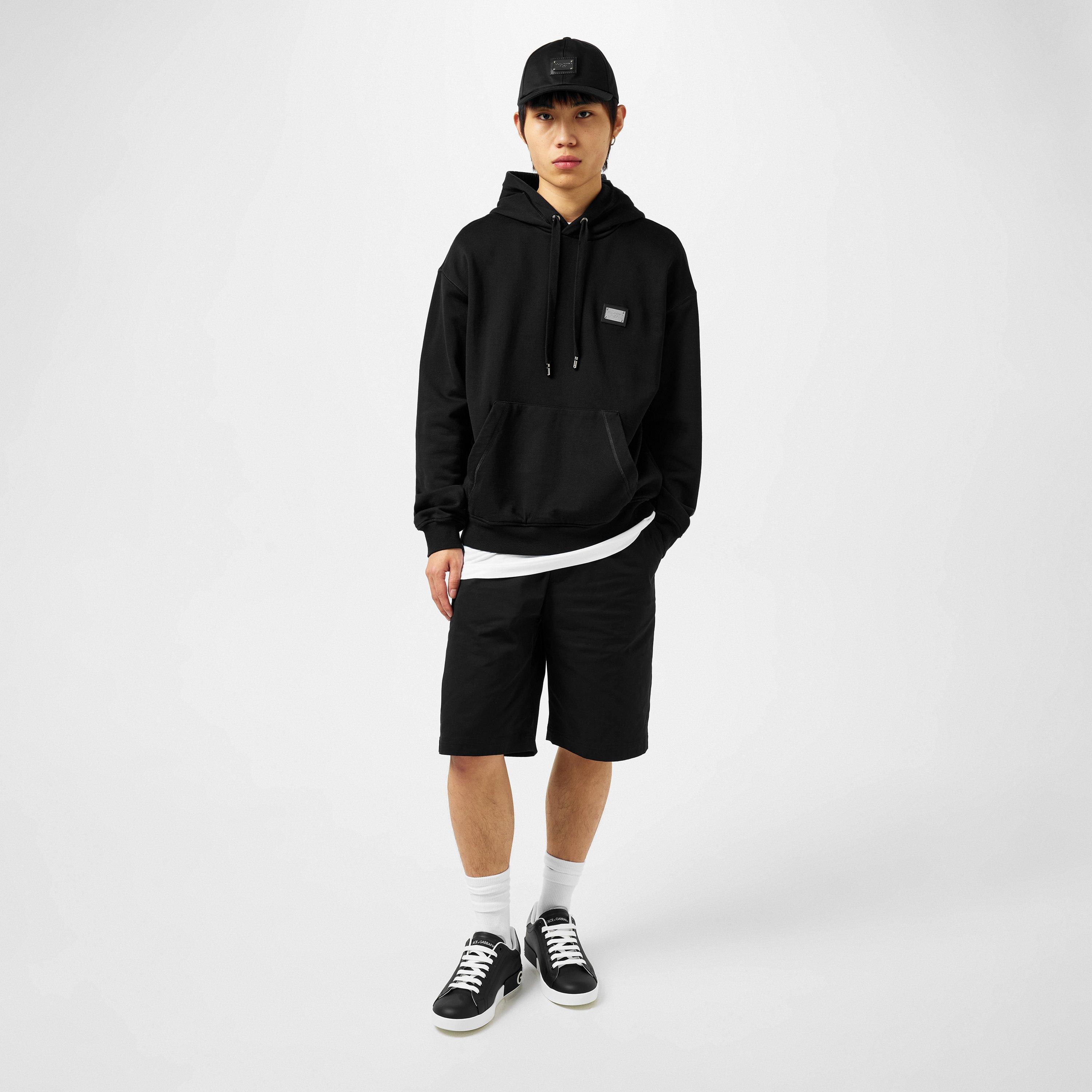 Black - Dolce and Gabbana - Men's Cotton Plate Hoodie - 6